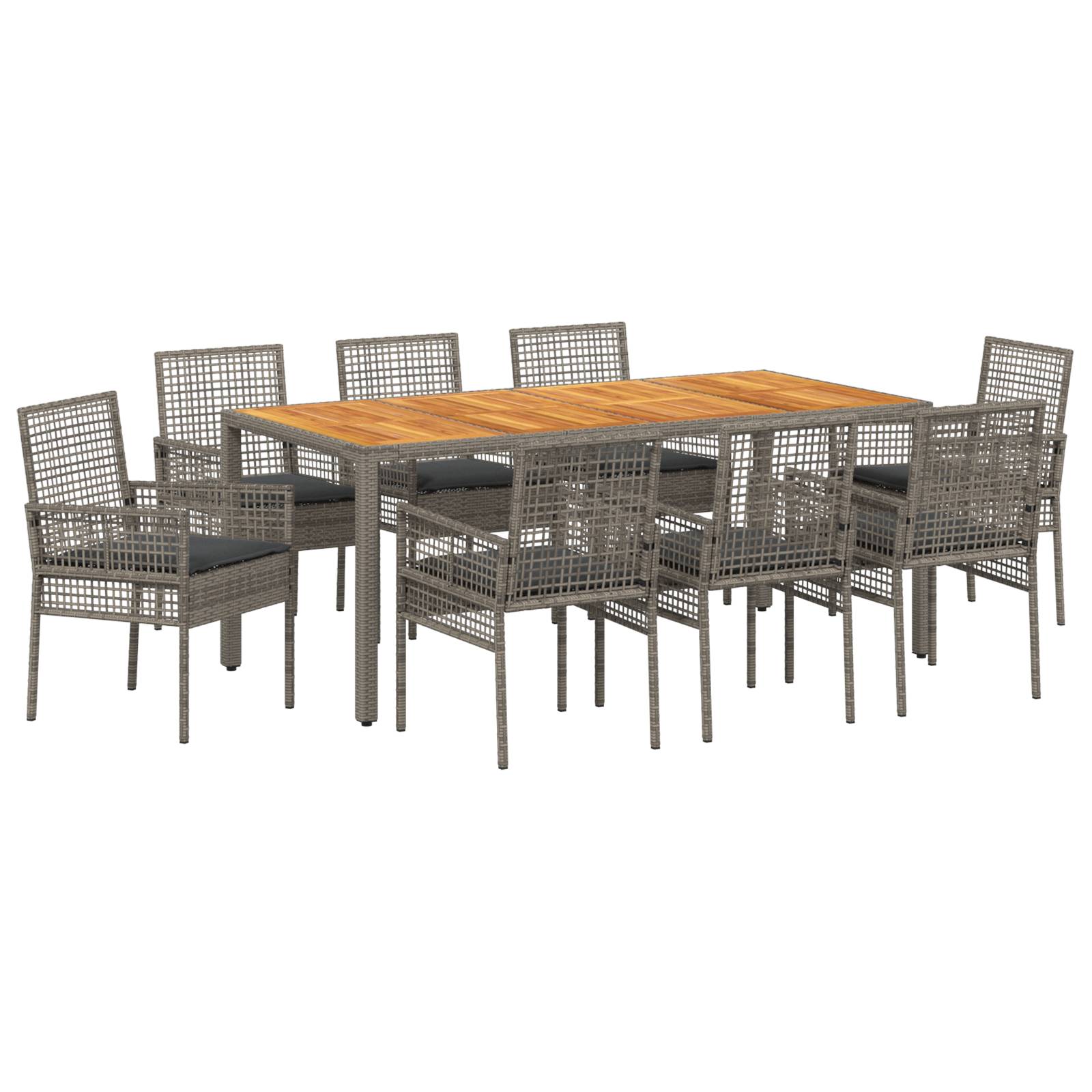 vidaXL 9-teiliges Garten Essgruppe mit Kissen Grau Poly Rattan