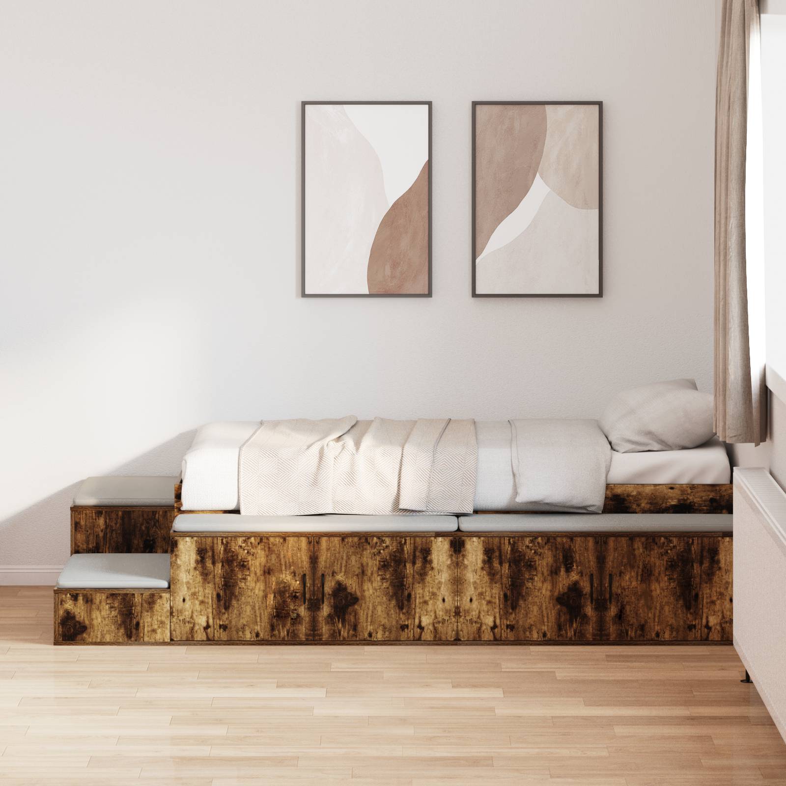 vidaXL Bettgestell Lagerung Räucher-Eiche 90x190 cm