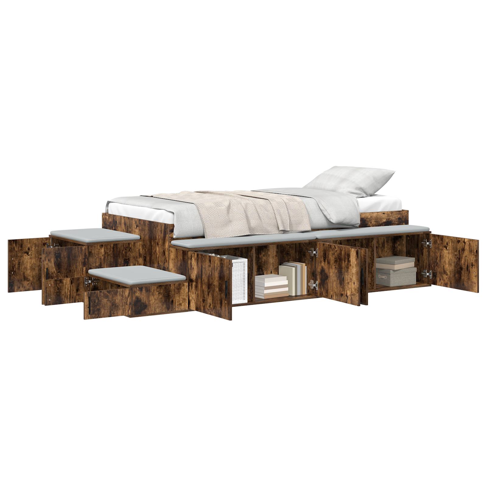 vidaXL Bettgestell Lagerung Räucher-Eiche 90x190 cm