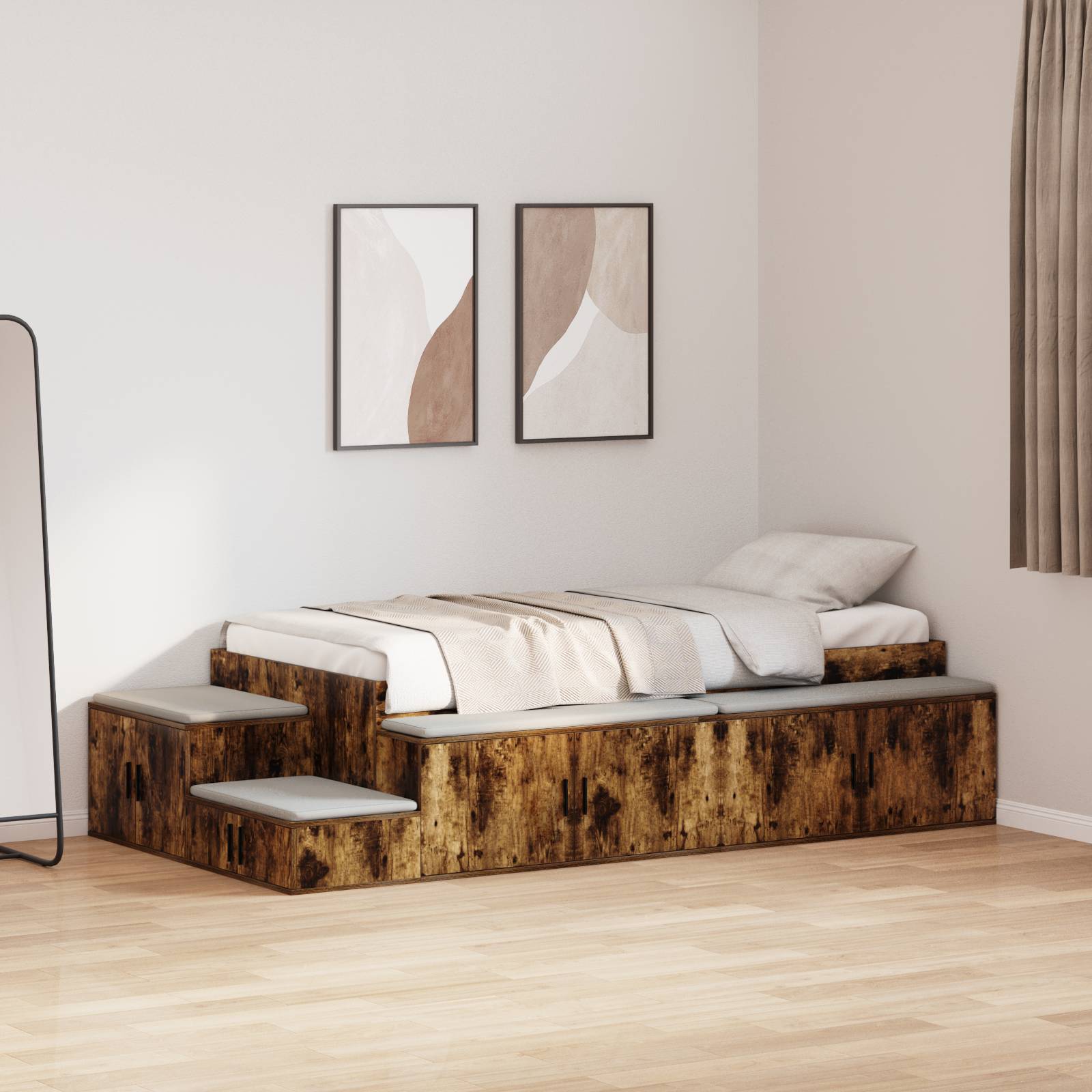 vidaXL Bettgestell Lagerung Räucher-Eiche 90x190 cm