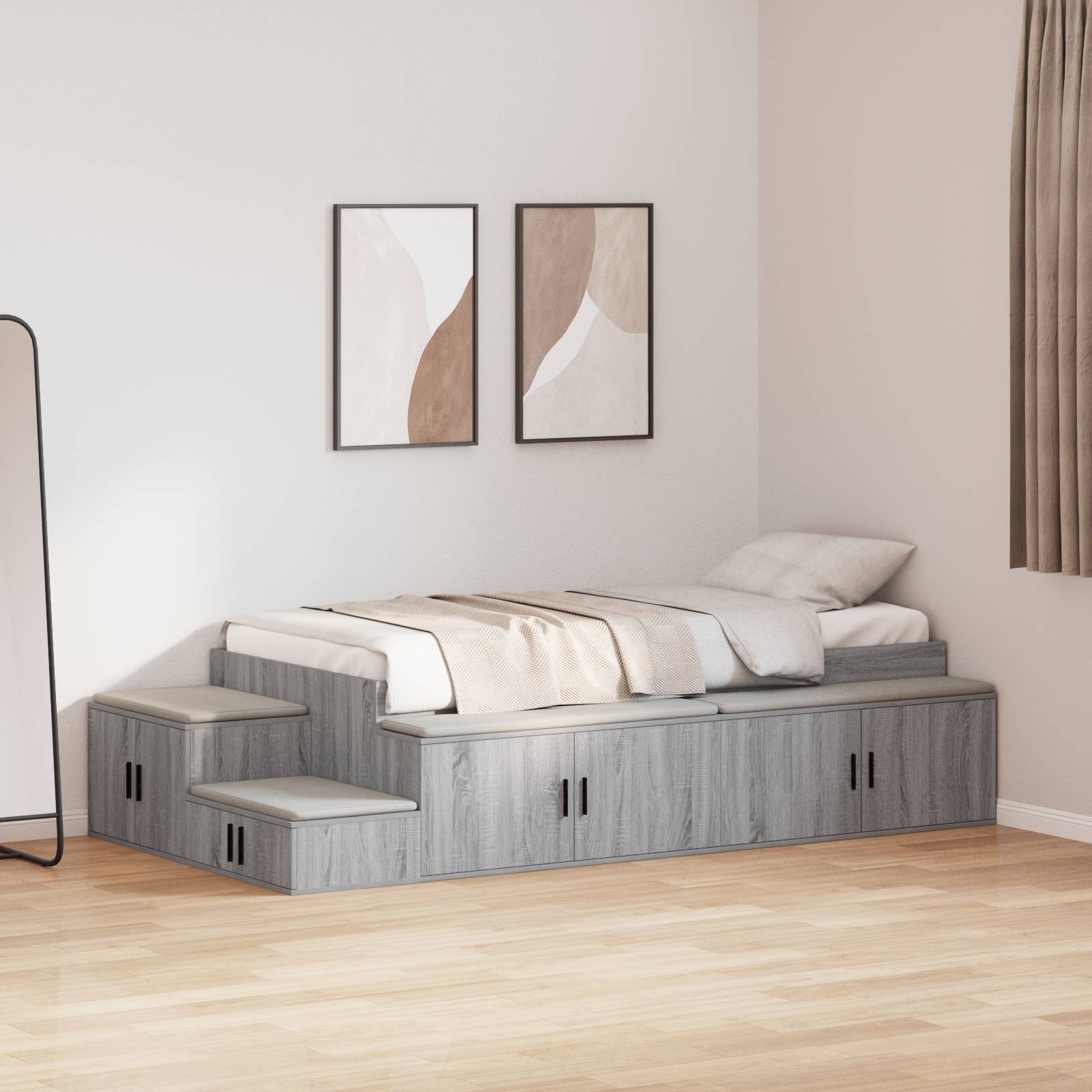 vidaXL Stauraum Bettgestell Grau Sonoma 75x190 cm