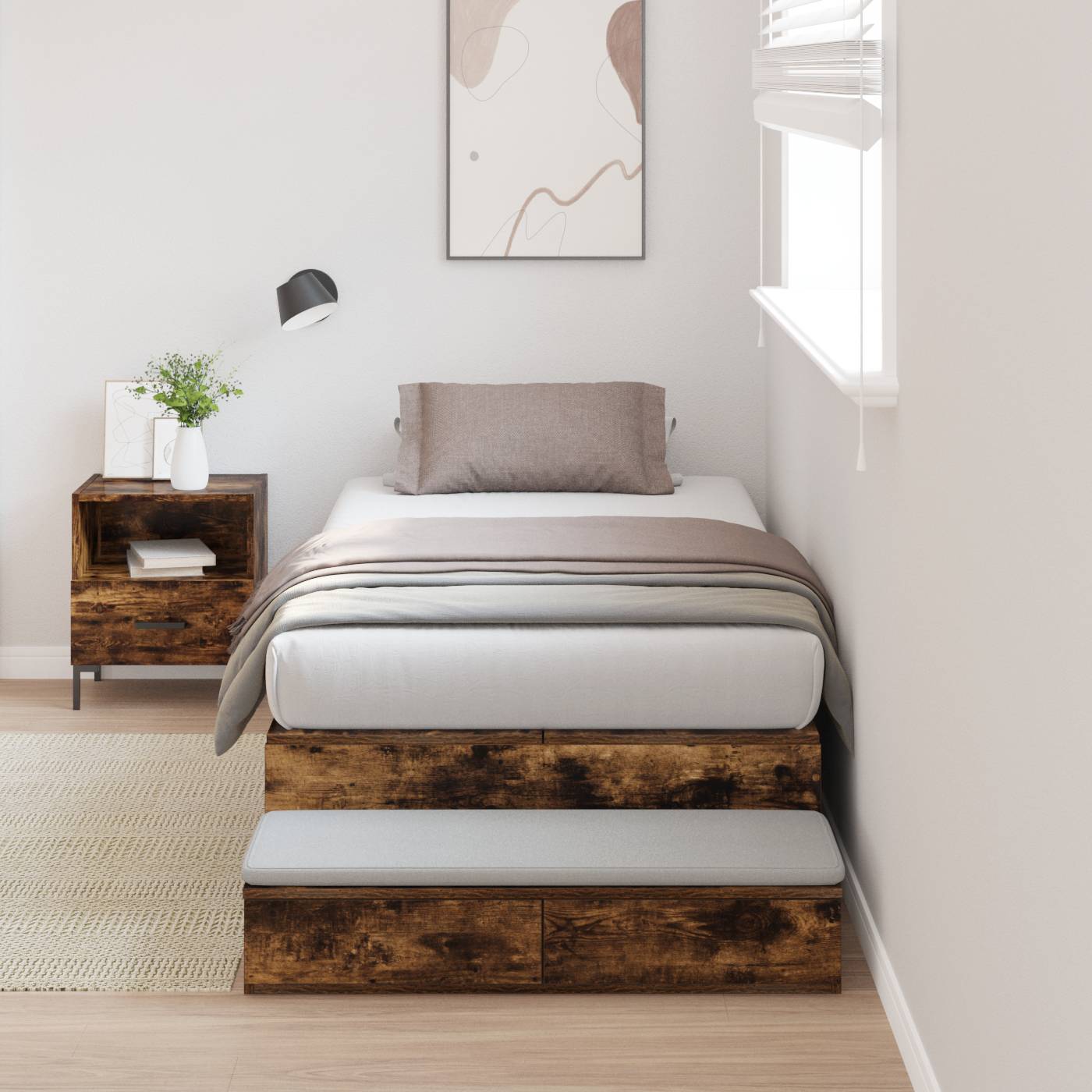 vidaXL Stauraum Bettgestell Geräucherter Eiche 90x190 cm