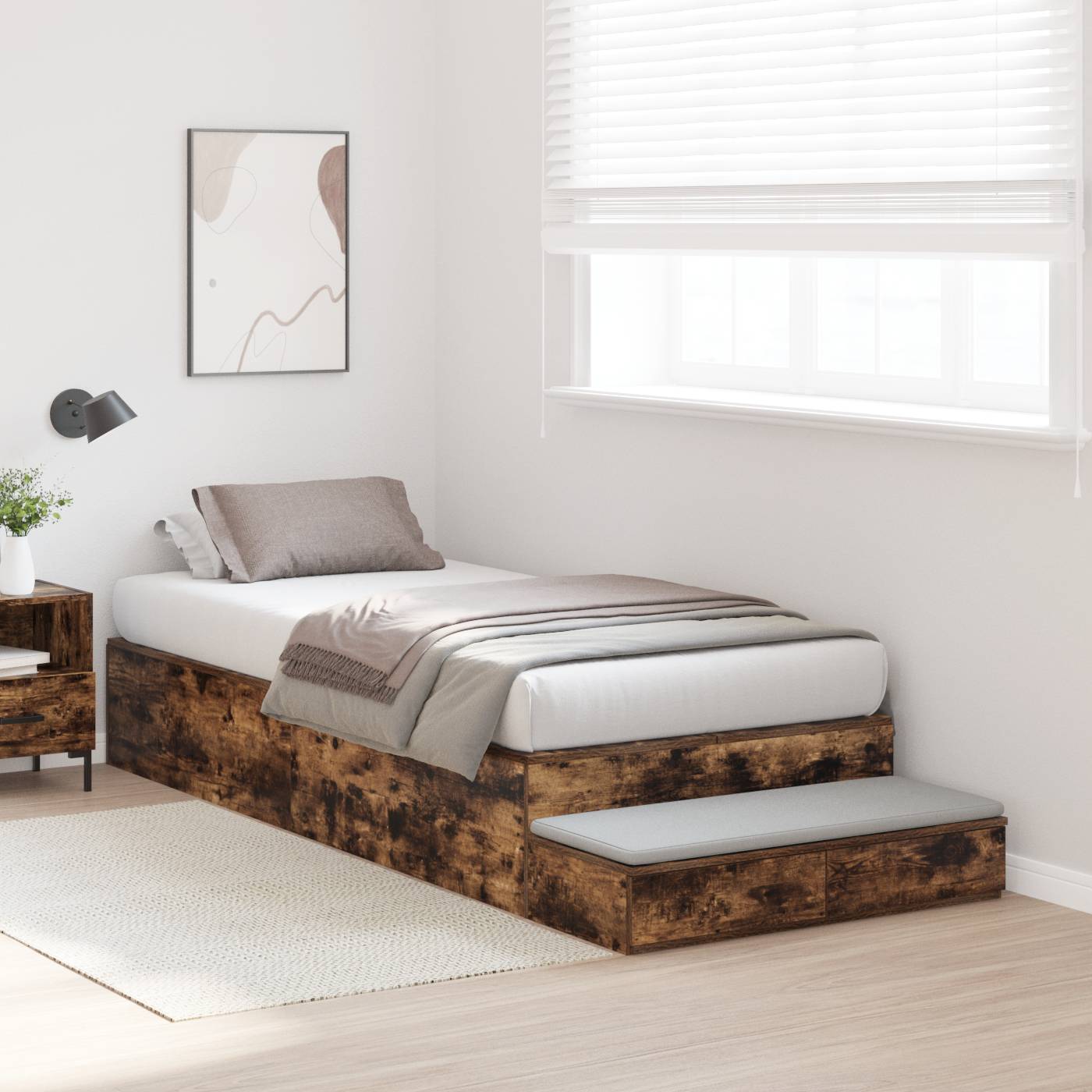 vidaXL Stauraum Bettgestell Geräucherter Eiche 90x190 cm