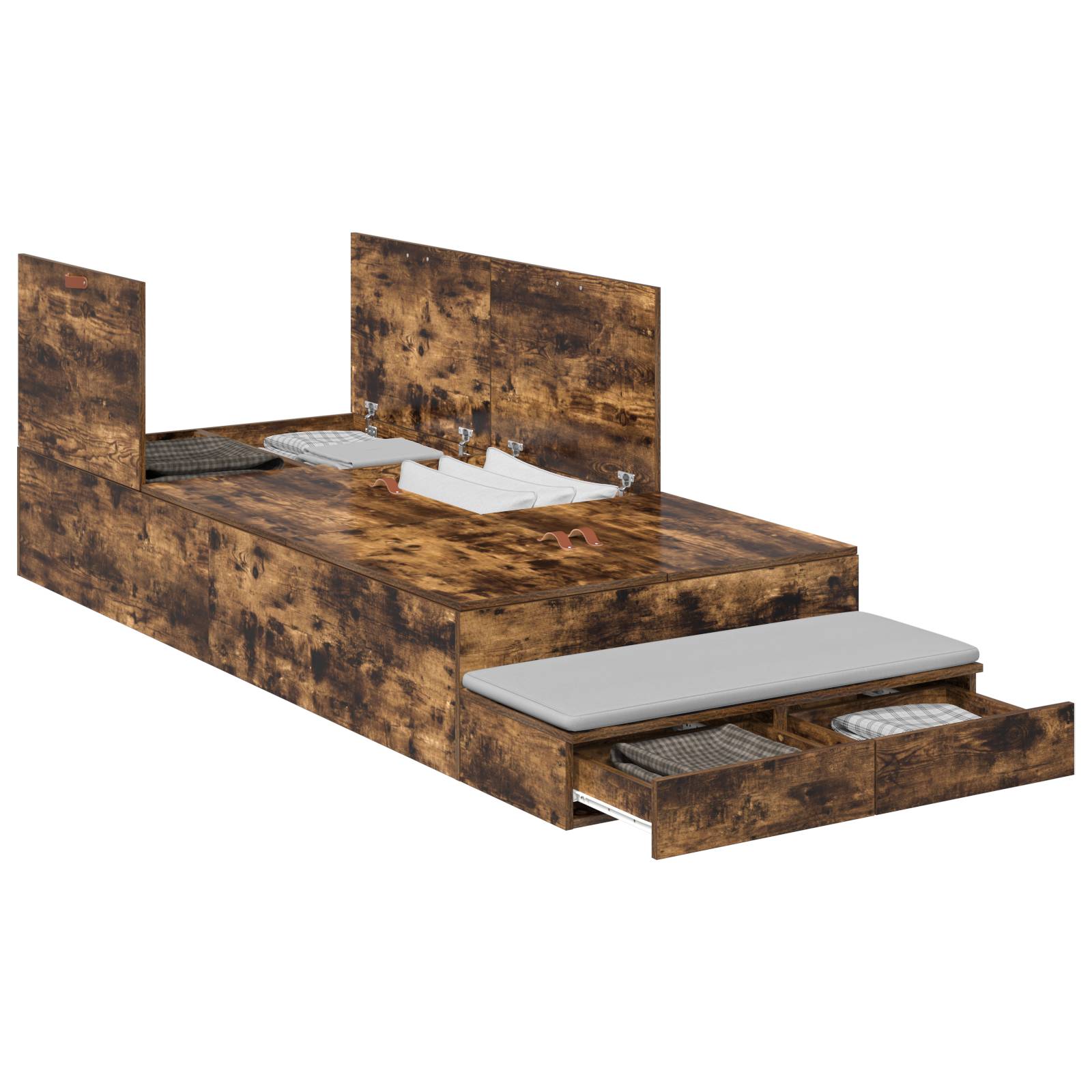 vidaXL Stauraum Bettgestell Geräucherter Eiche 90x190 cm