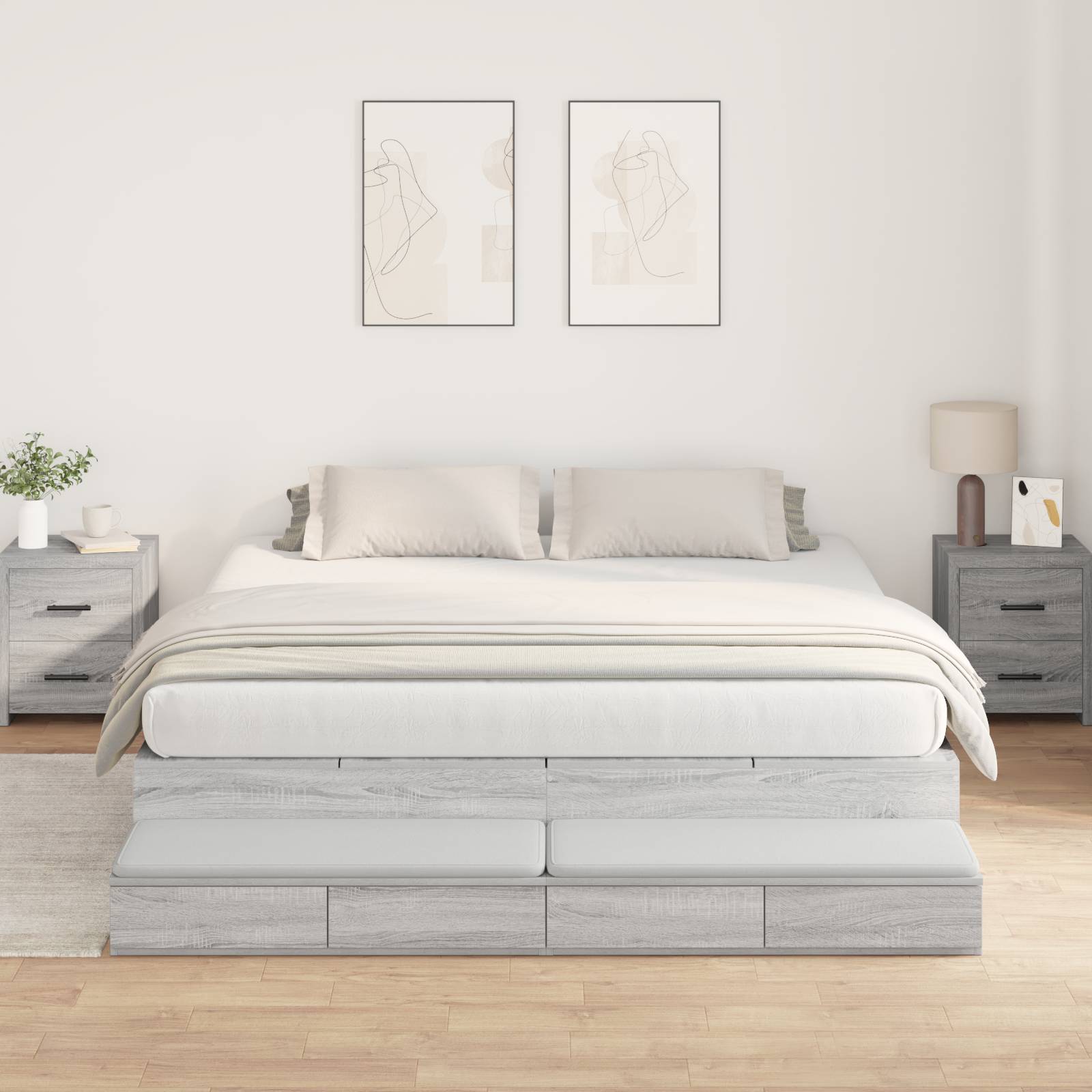 vidaXL Stauraumbettgestell Grau Sonoma 200x200 cm