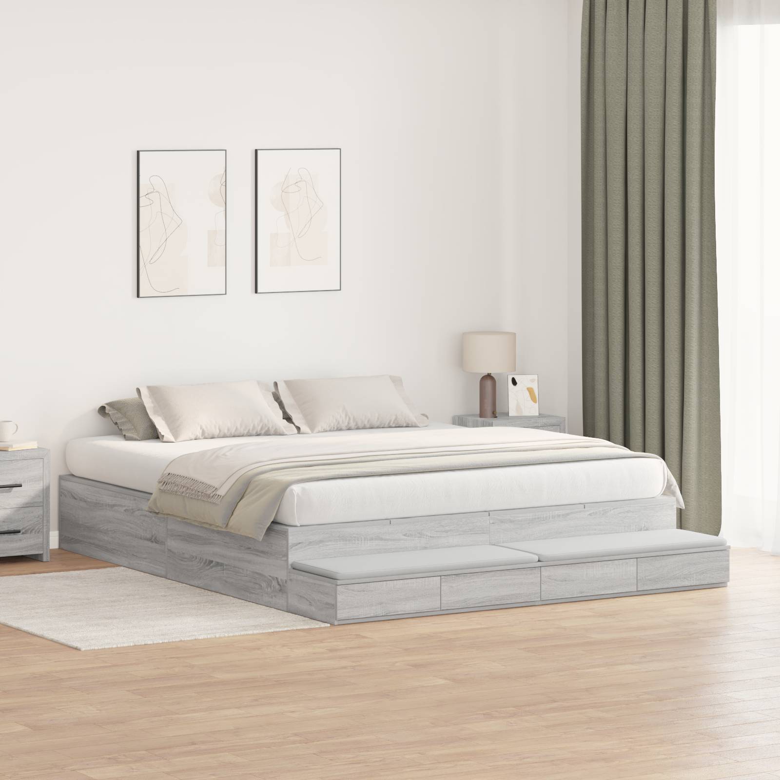 vidaXL Stauraumbettgestell Grau Sonoma 200x200 cm