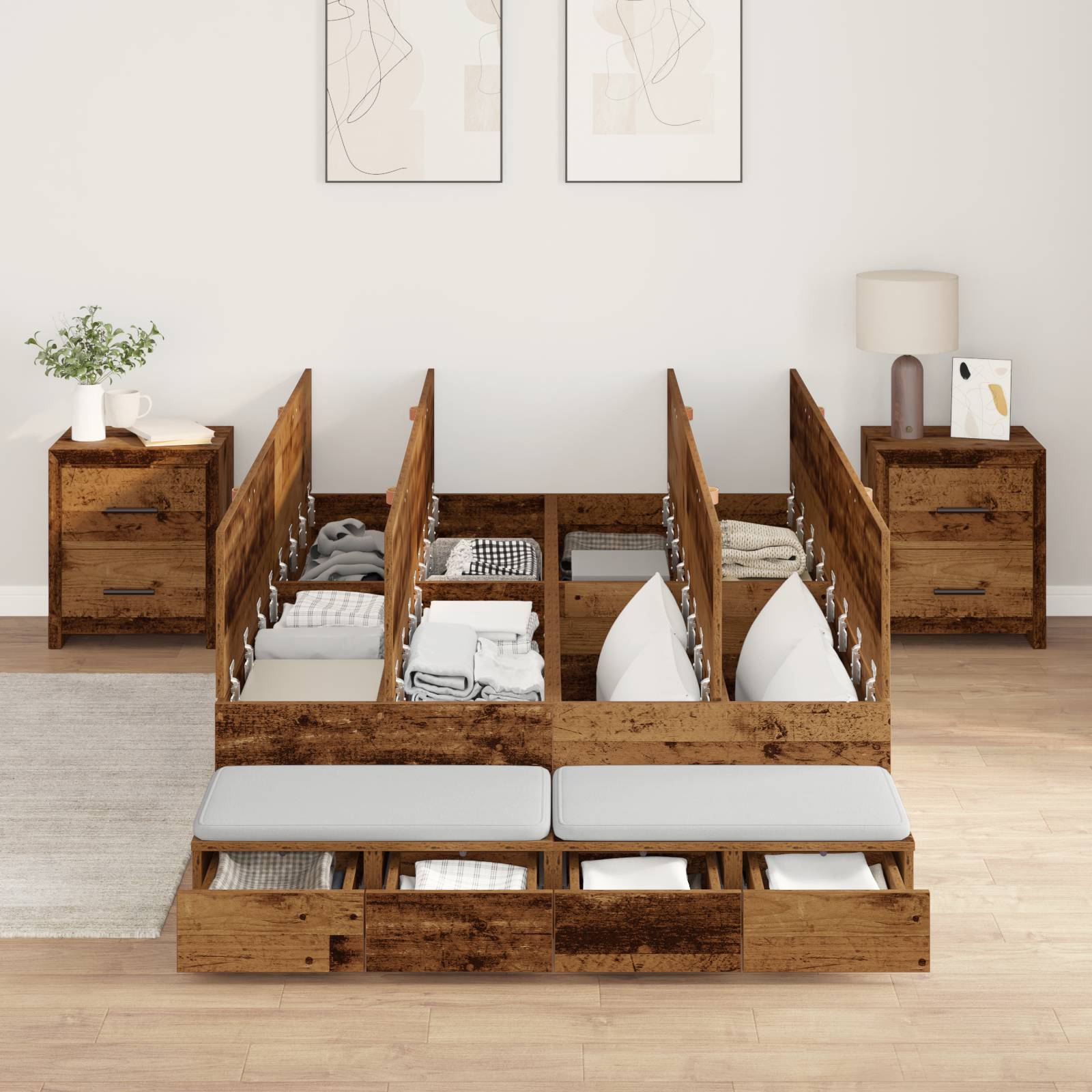 vidaXL Stauraumbettgestell Altes Holz 120x190 cm