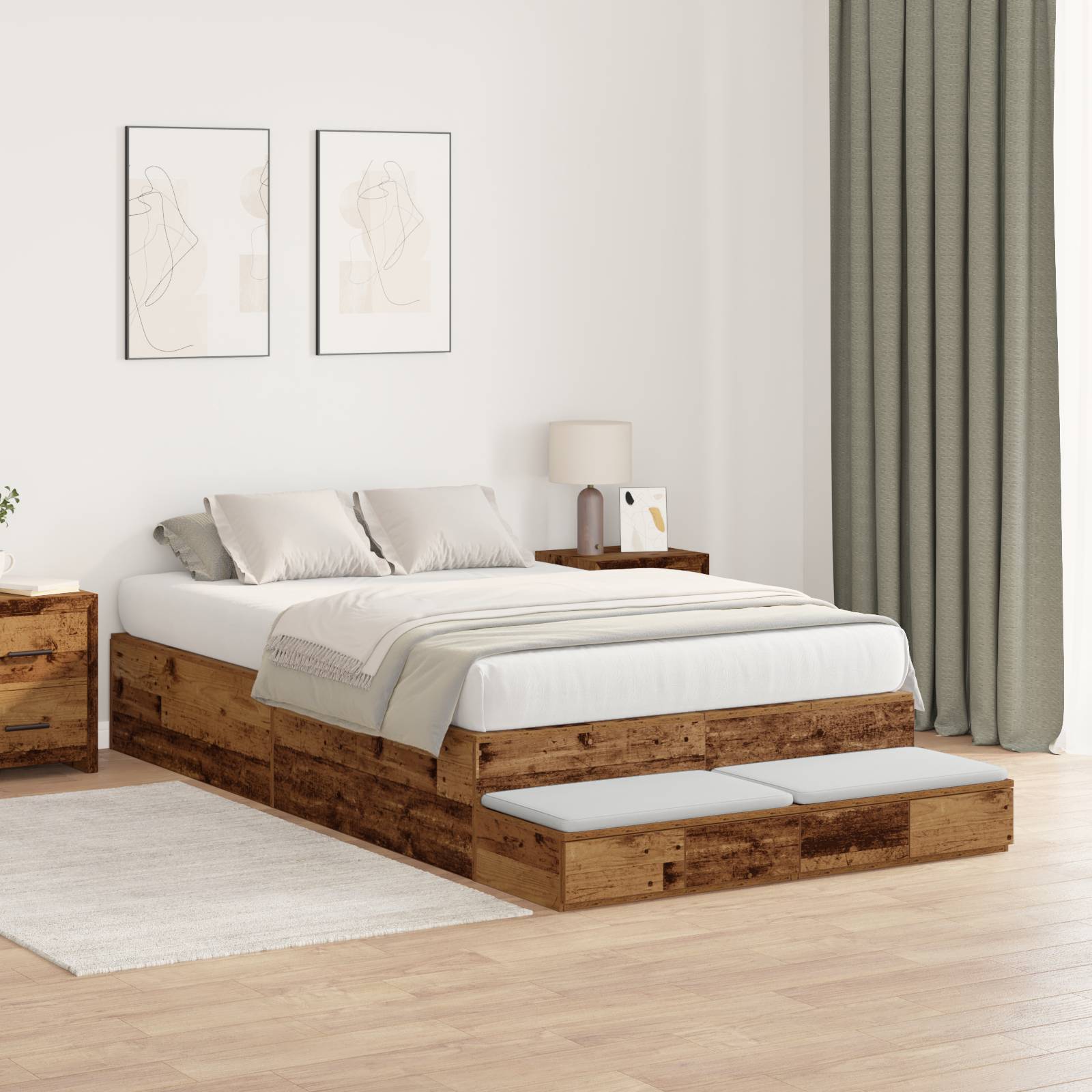 vidaXL Stauraumbettgestell Altes Holz 120x190 cm