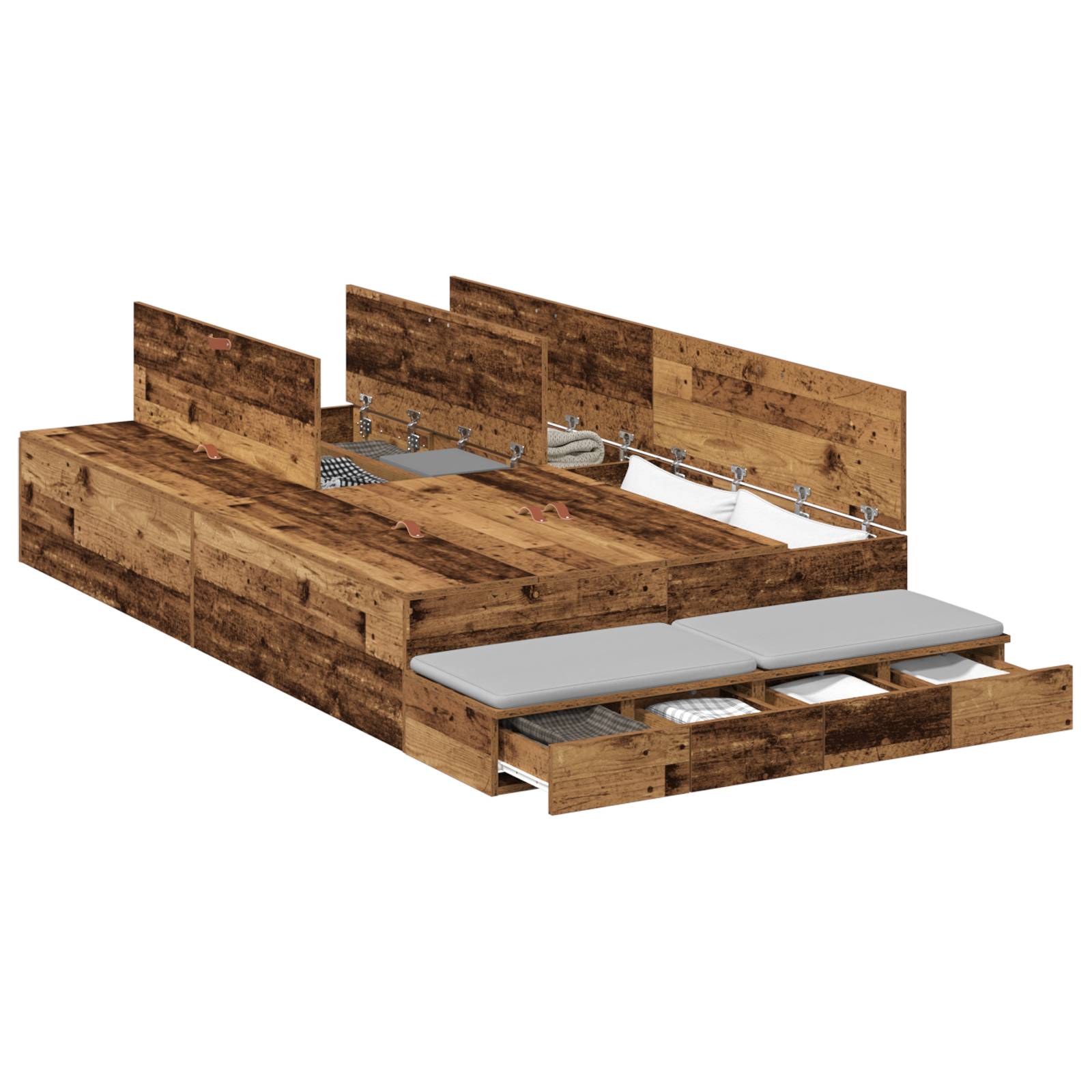 vidaXL Stauraumbettgestell Altes Holz 120x190 cm