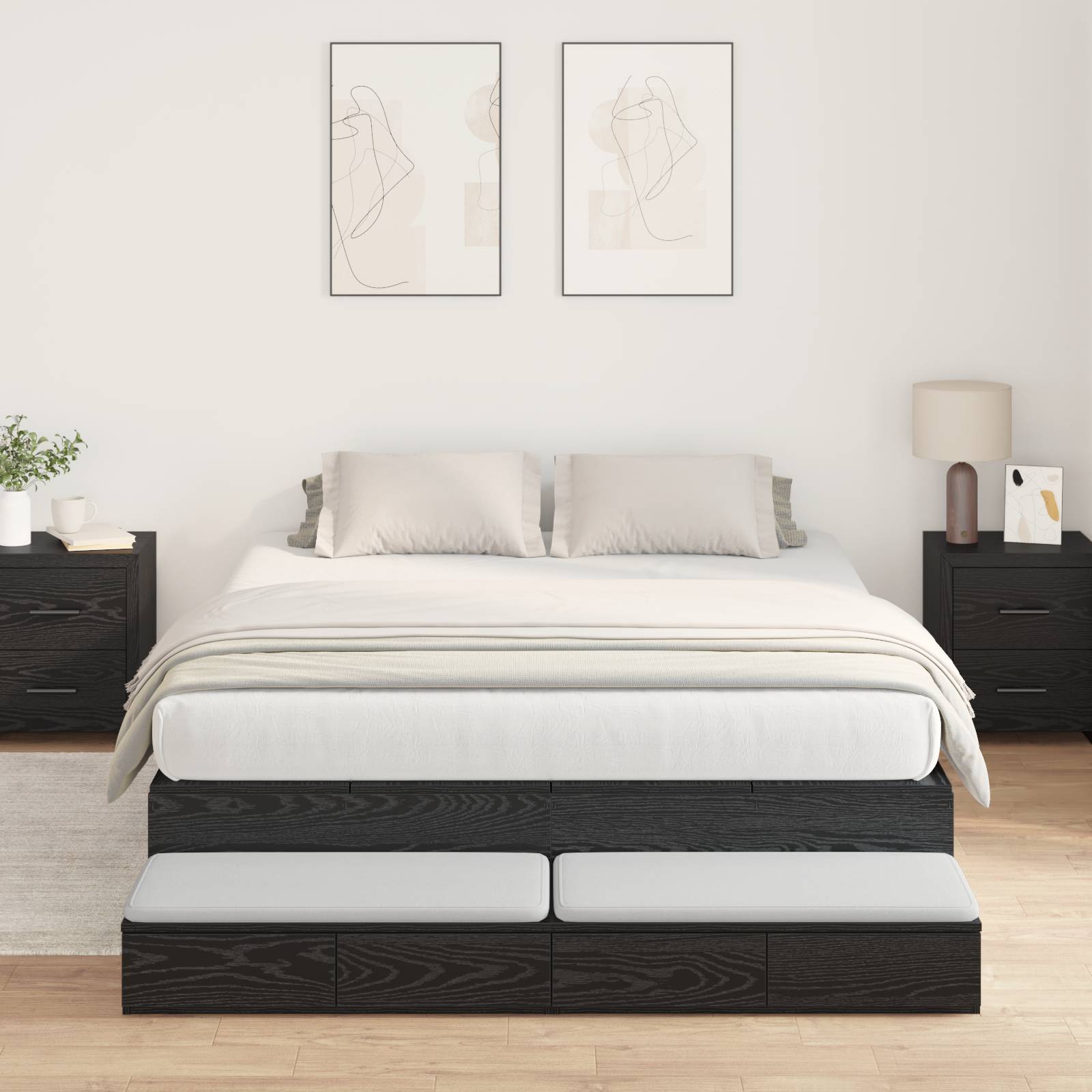 vidaXL Stauraum-Bettgestell Schwarz Eiche 160x200 cm