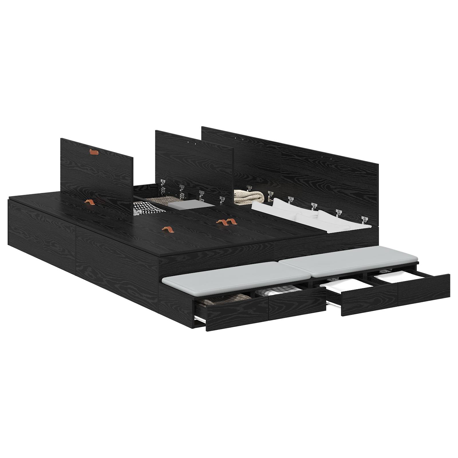vidaXL Stauraum-Bettgestell Schwarz Eiche 160x200 cm