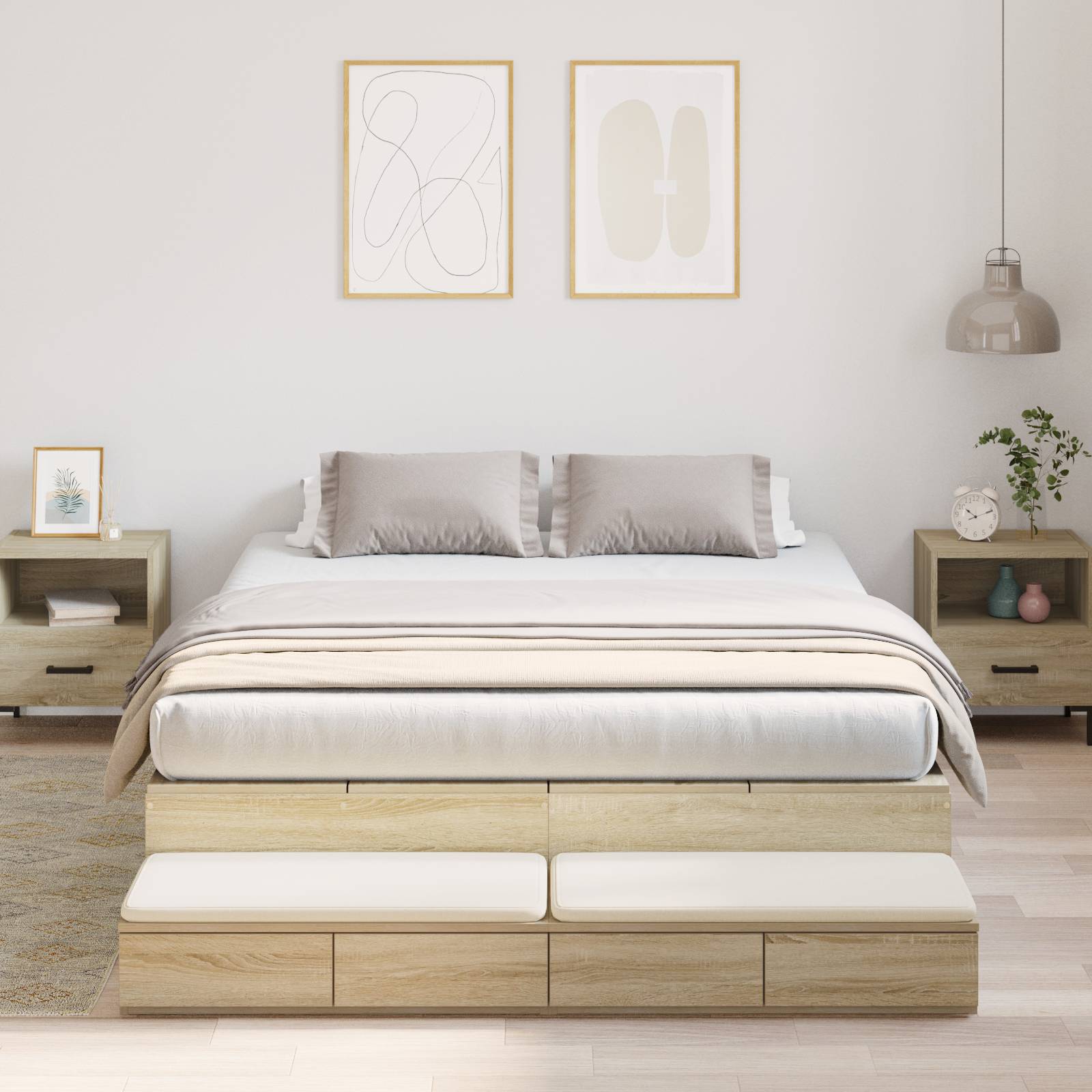 vidaXL Bettgestell mit Stauraum Sonoma Eiche 140x190 cm