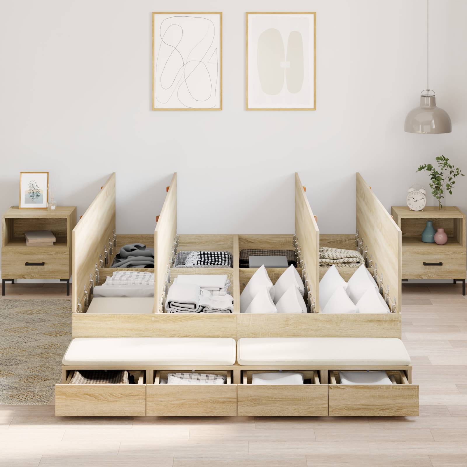 vidaXL Bettgestell mit Stauraum Sonoma Eiche 140x190 cm