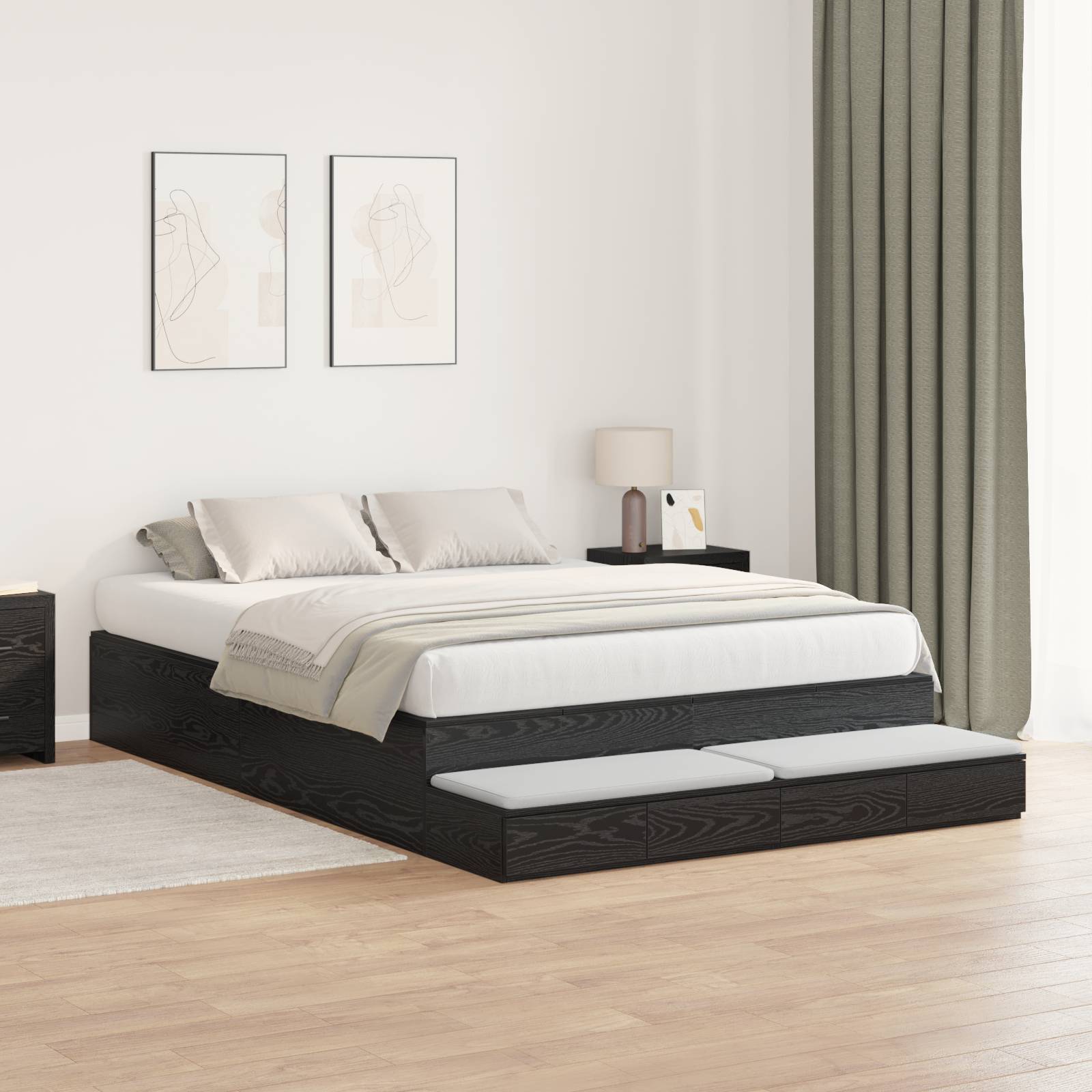 vidaXL Stauraum-Bettgestell Schwarz Eiche 160x200 cm