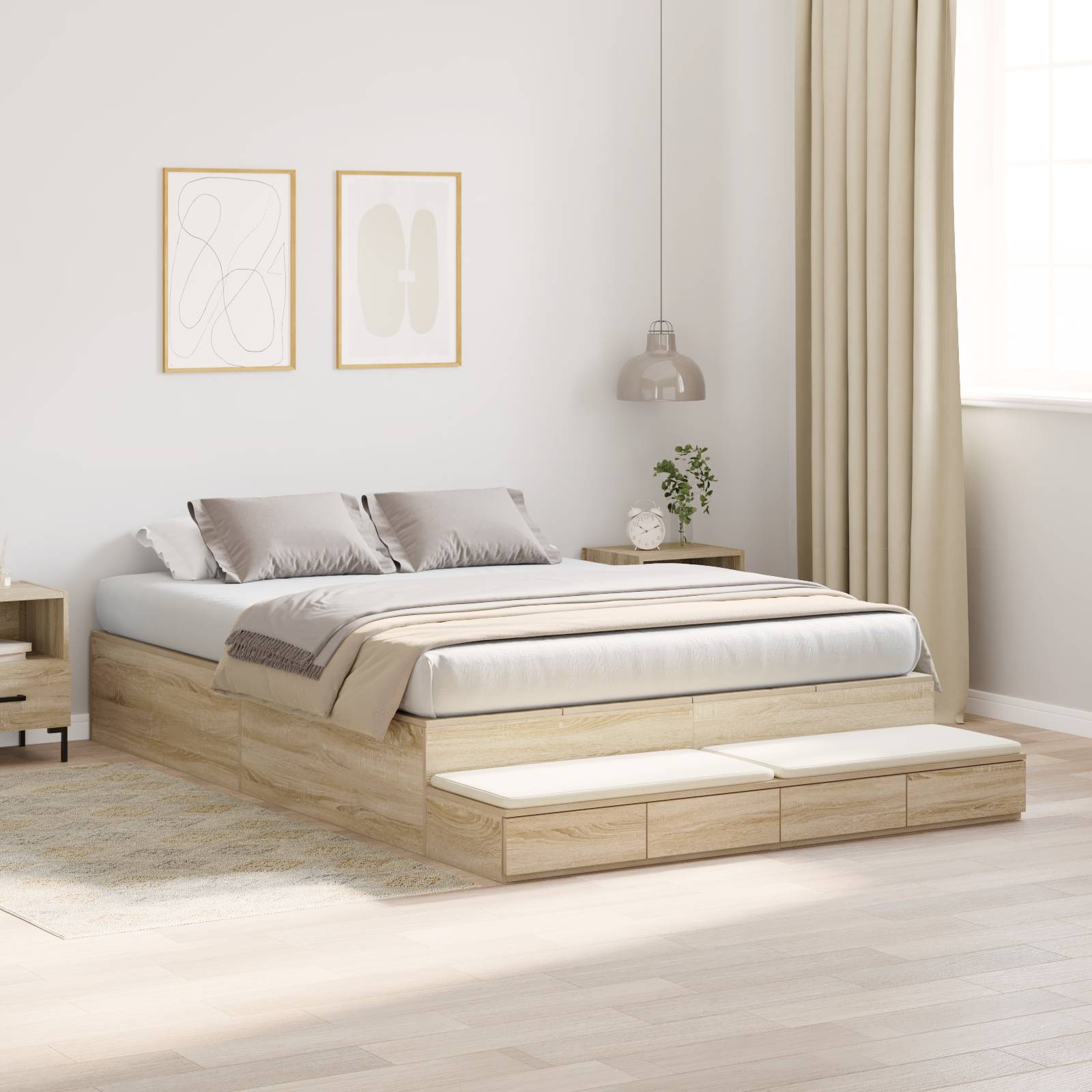 vidaXL Bettgestell mit Stauraum Sonoma Eiche 140x190 cm