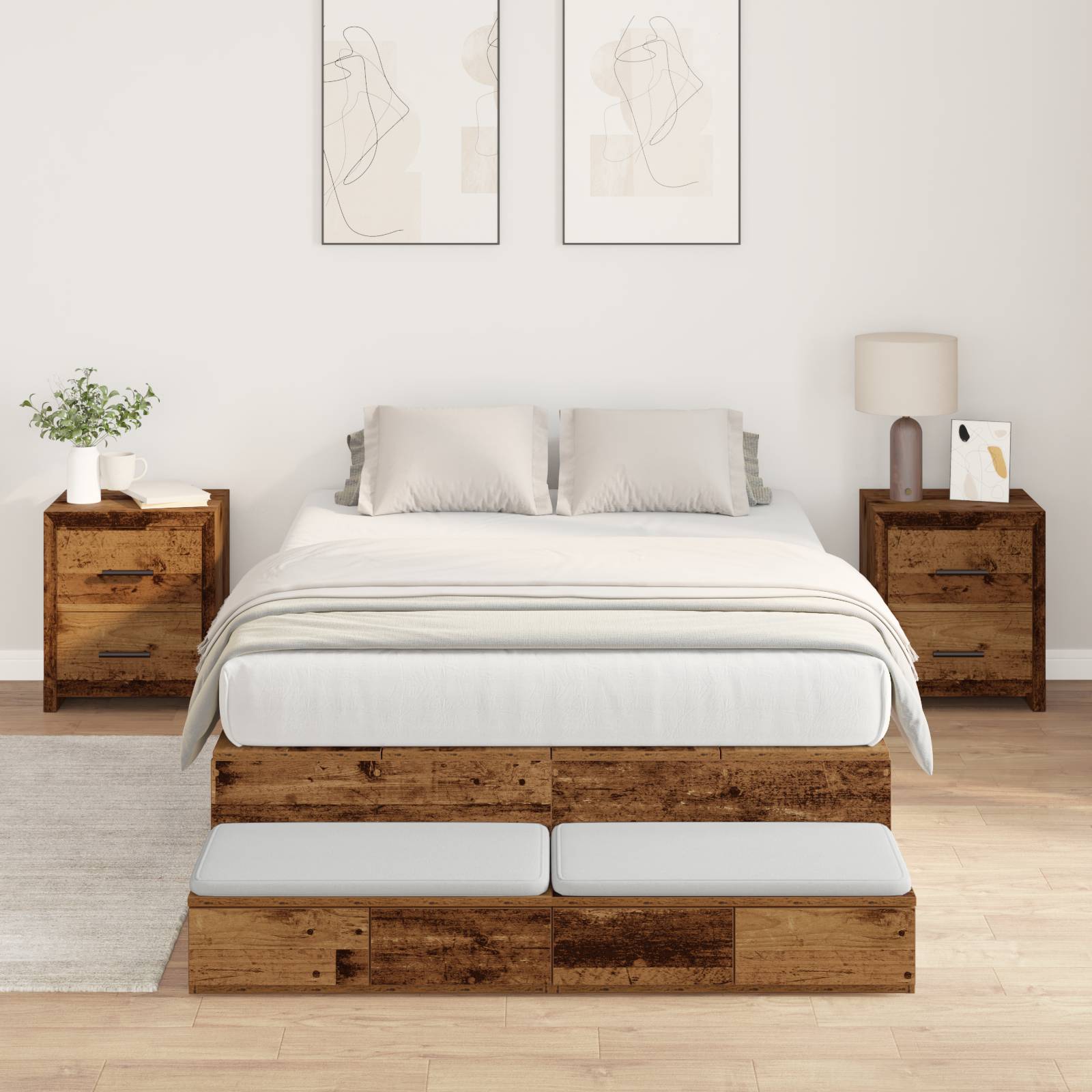 vidaXL Stauraumbettgestell Altes Holz 120x190 cm