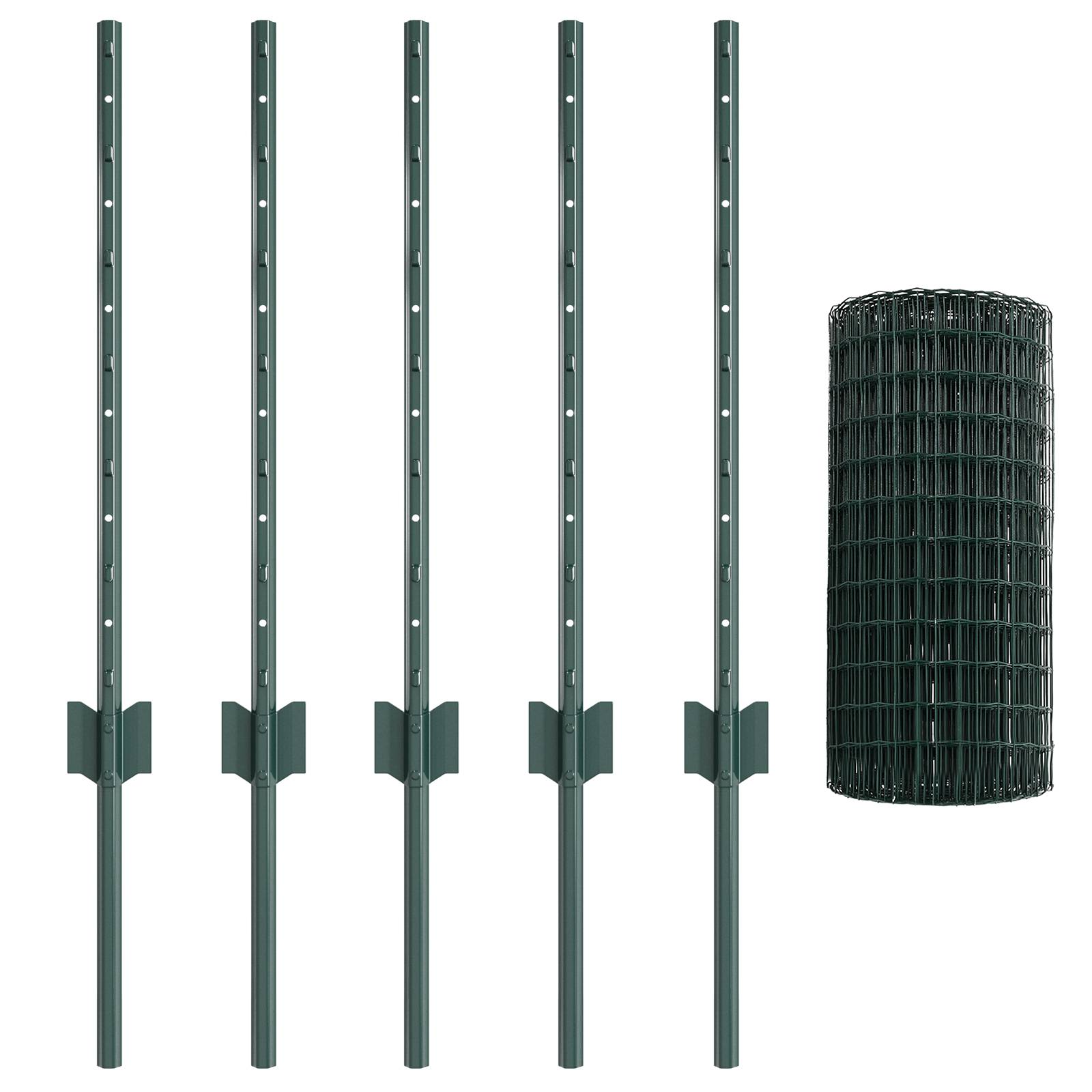 vidaXL Euro Zaun mit 5 U-Posts Grün 0.6x10 m Stahl