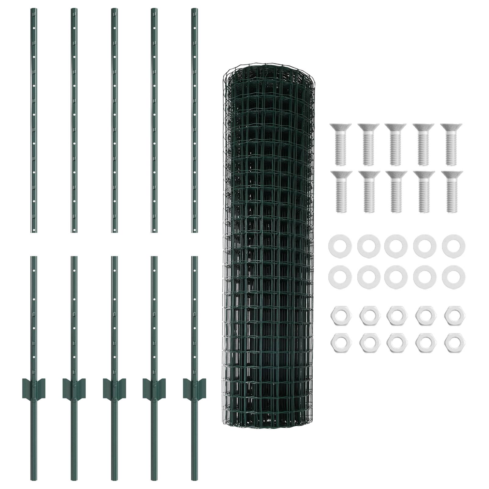 vidaXL Euro Zaun mit 5 U-Pfosten Grün 1x10 m Stahl