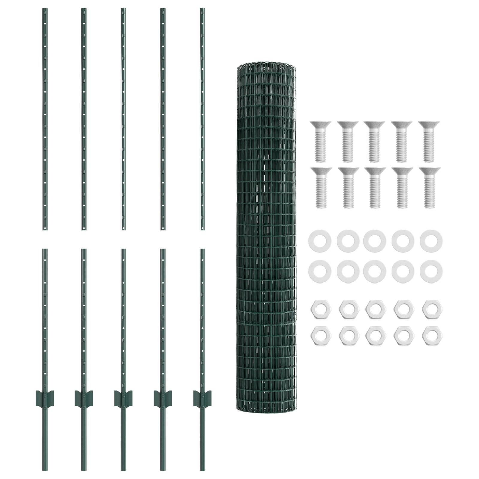 vidaXL Euro Zaun mit 5 U-Posten Grün 1,4x10 m Stahl