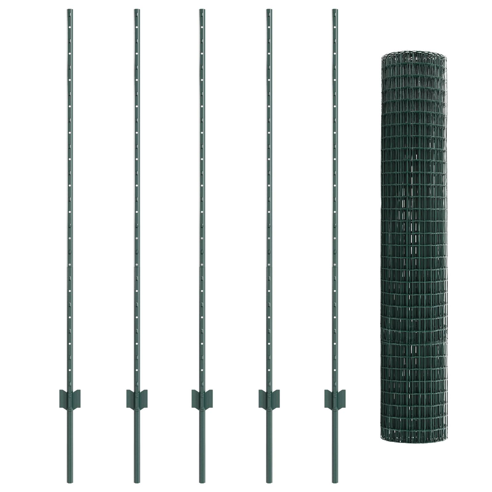 vidaXL Euro Zaun mit 5 U-Posten Grün 1,4x10 m Stahl