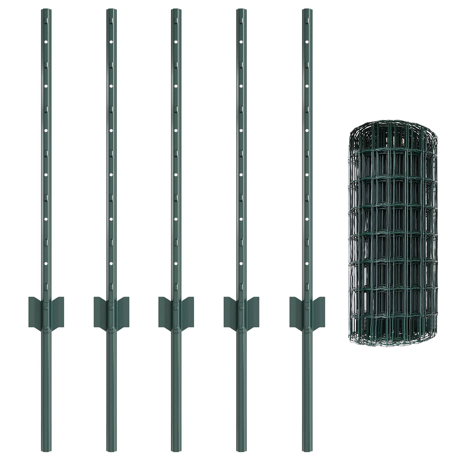 vidaXL Euro-Zaun mit 5 U-Pfosten Grün 0.6x10 m Stahl