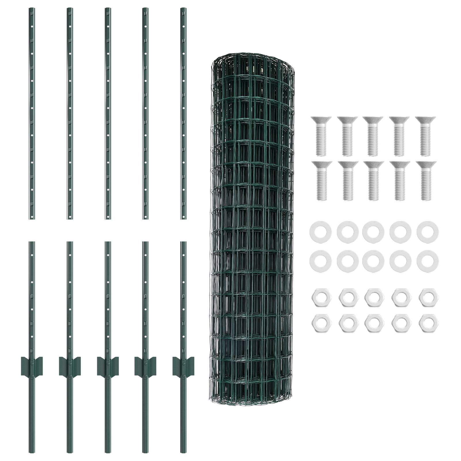 vidaXL Eurozaun mit 5 U-Pfosten Grün 1x10 m Stahl