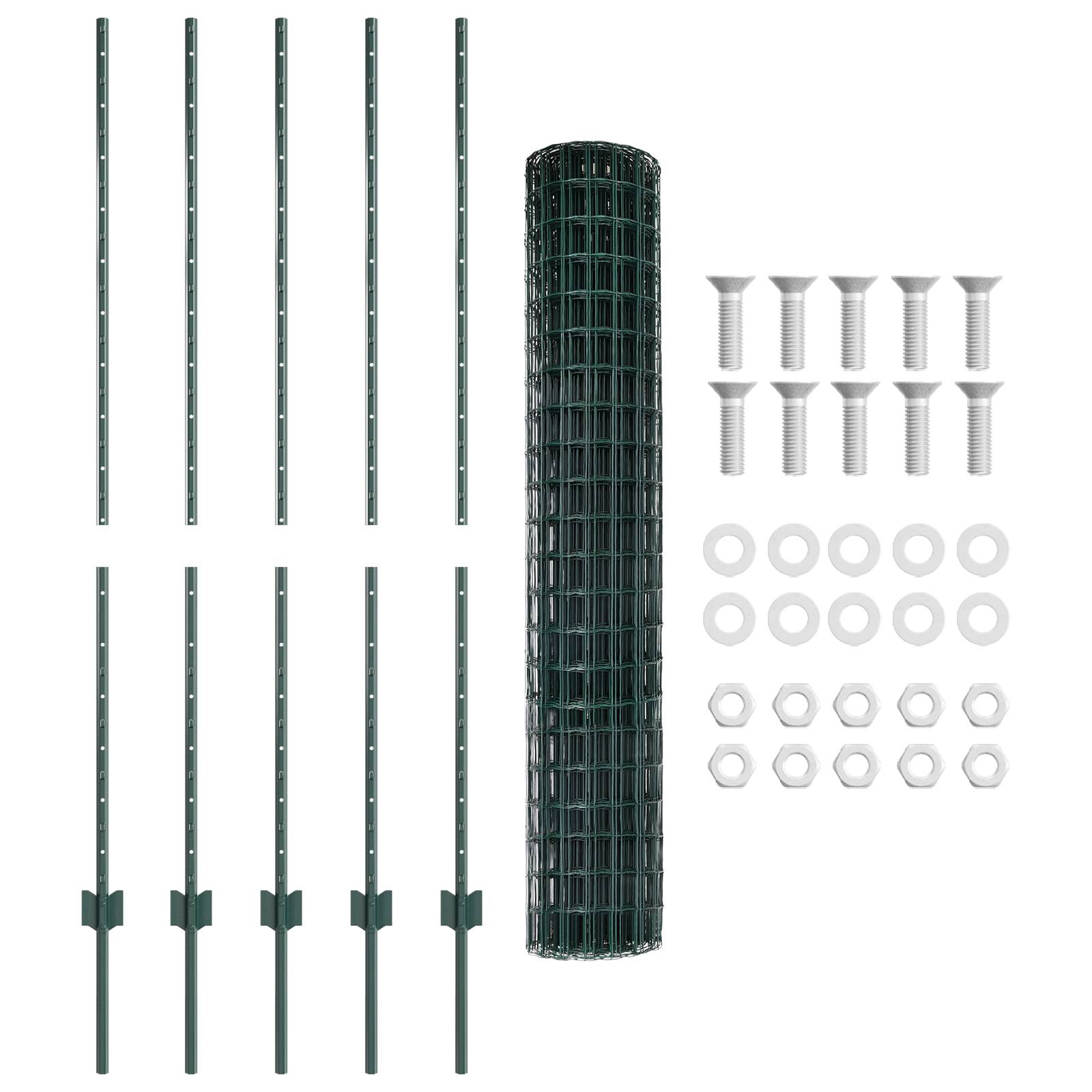 vidaXL Euro-Zaun mit 5 U-Posten Grün 1,4 x 10 m Stahl