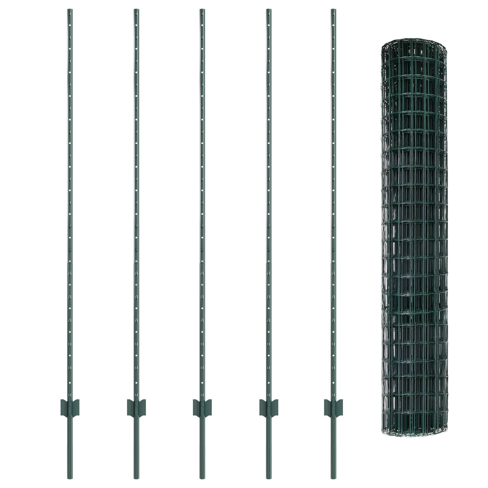 vidaXL Euro-Zaun mit 5 U-Pfosten Grün 1,6x10 m Stahl