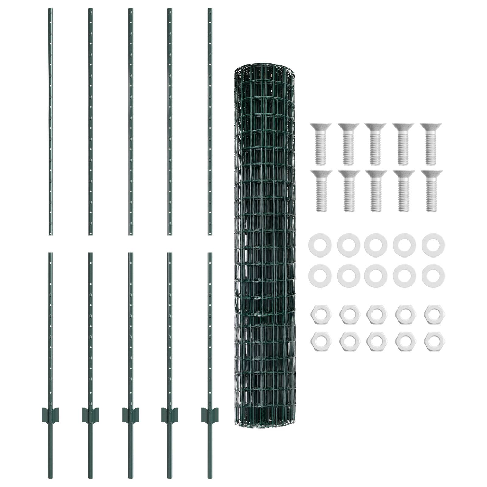 vidaXL Euro Zaun mit 5 U-Pfosten Grün 1,5x10 m Stahl