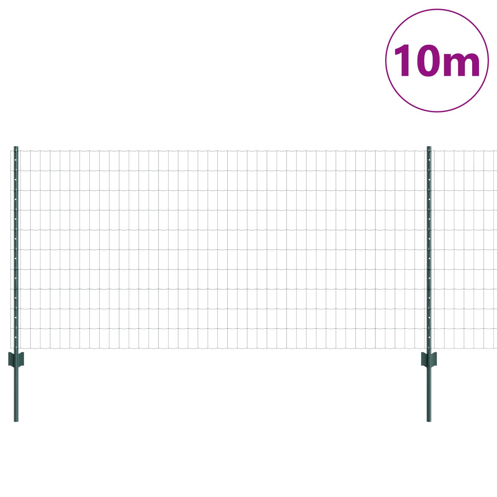 vidaXL Euro Zaun mit 5 U-Stützen Grün 1x10 m Stahl