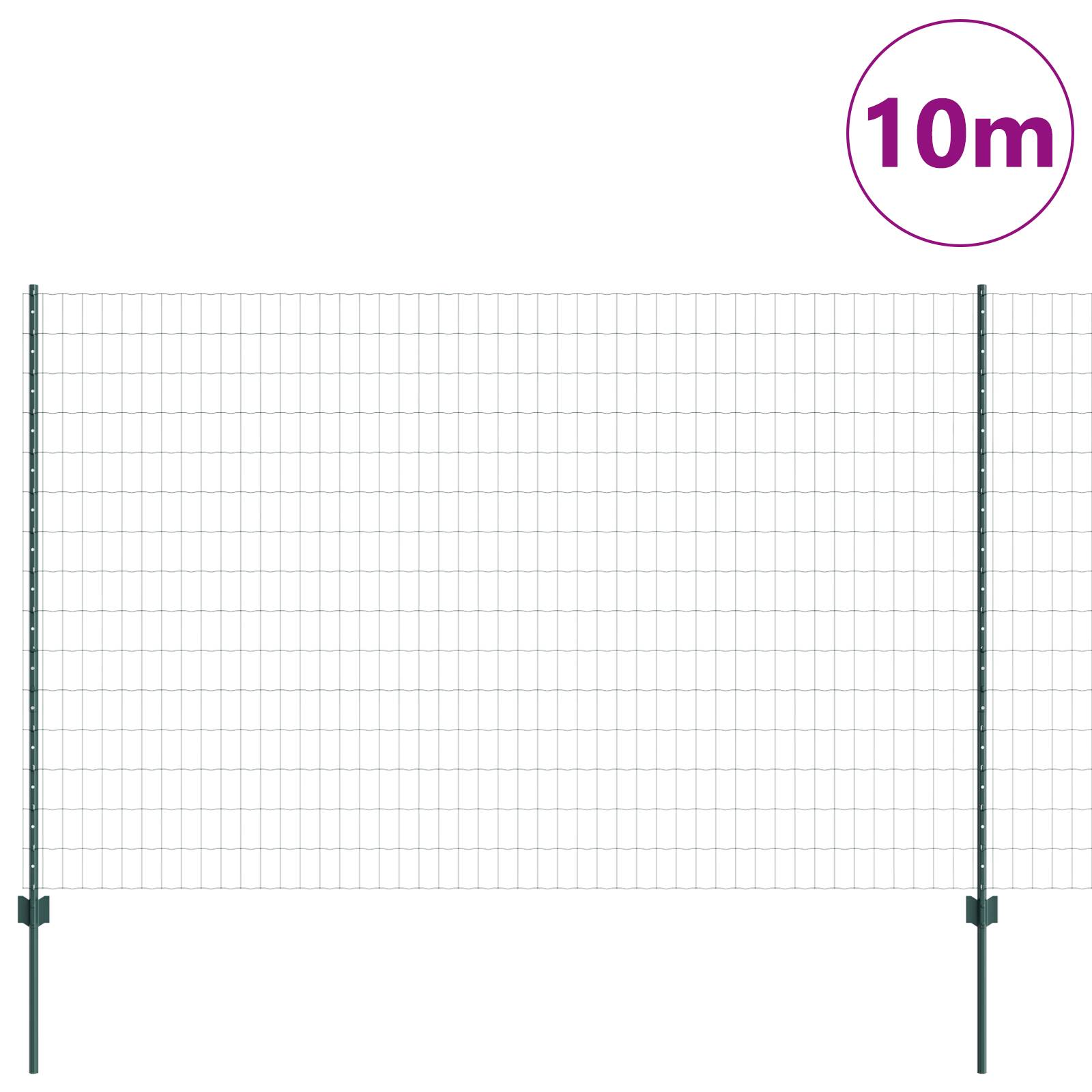vidaXL Euro-Zaun mit 5 U-Pfosten Grün 1,6x10 m Stahl