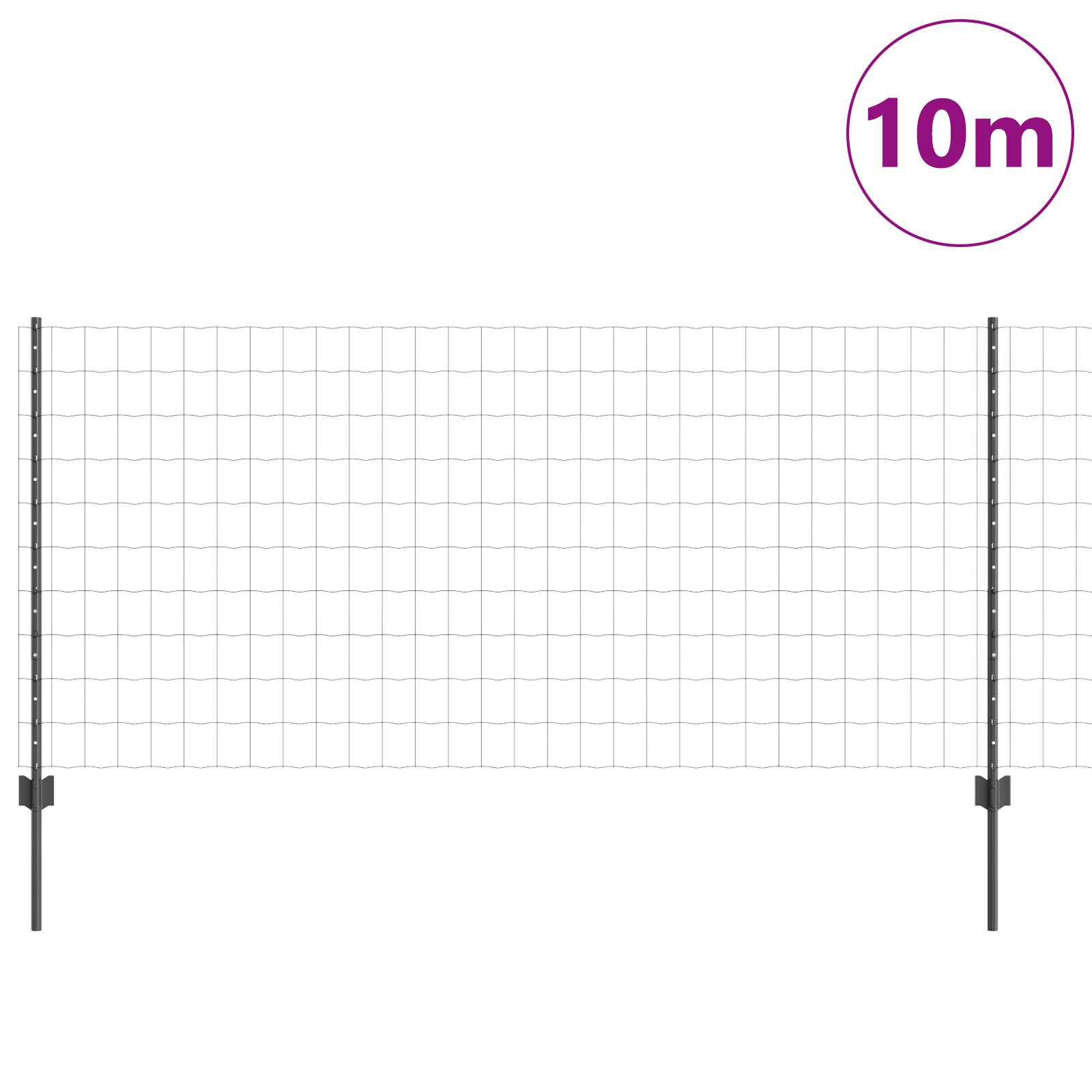 vidaXL Euro-Zaun mit 10 U-Pfosten Grau 1x10 m Stahl