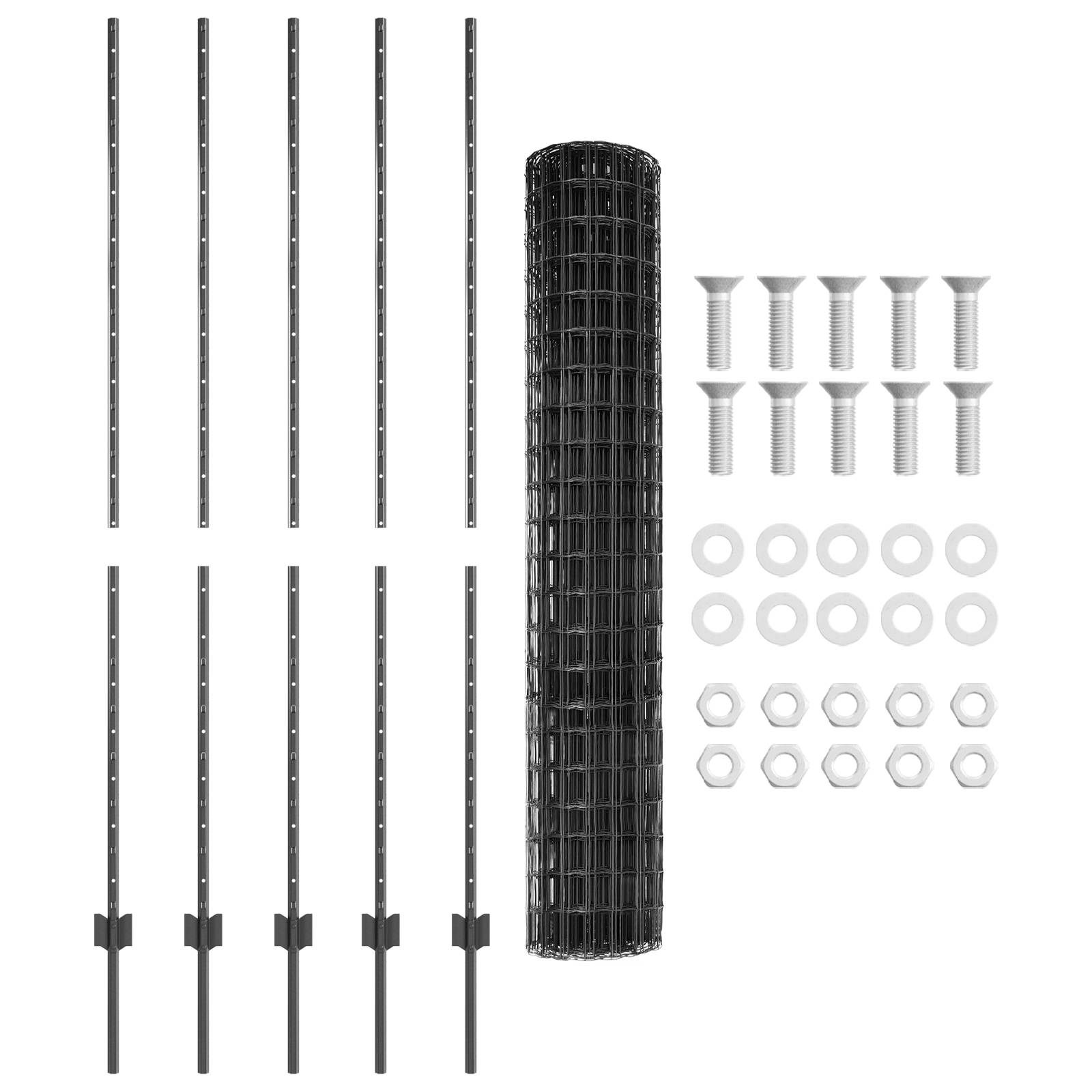vidaXL Eurozaun mit 10 U-Pfosten Grau 1,5x10 m Stahl