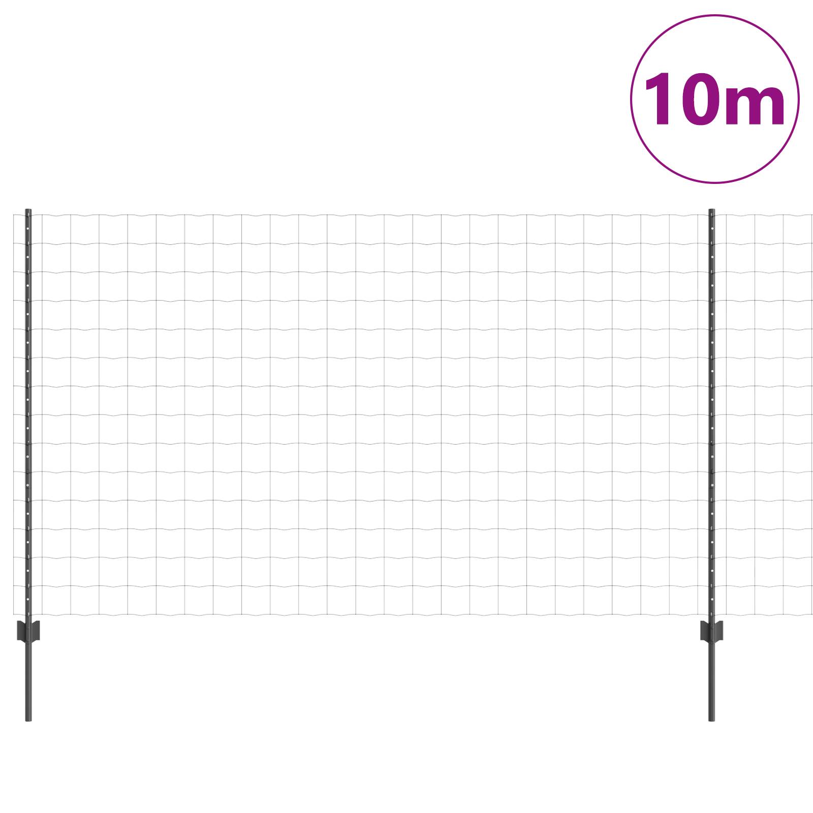 vidaXL Euro Zaun mit 10 U-Stangen Grau 1,4x10 m Stahl