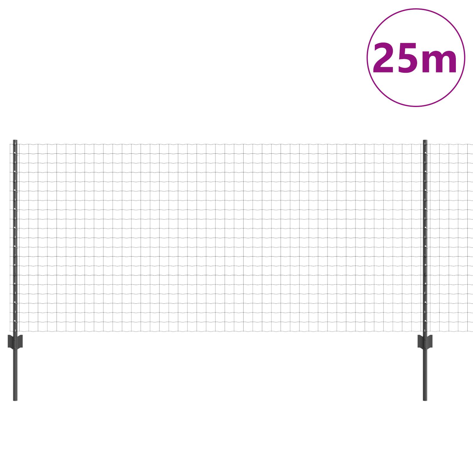 vidaXL Euro-Zaun mit 22 U-Pfosten Grau 1x25 m Stahl