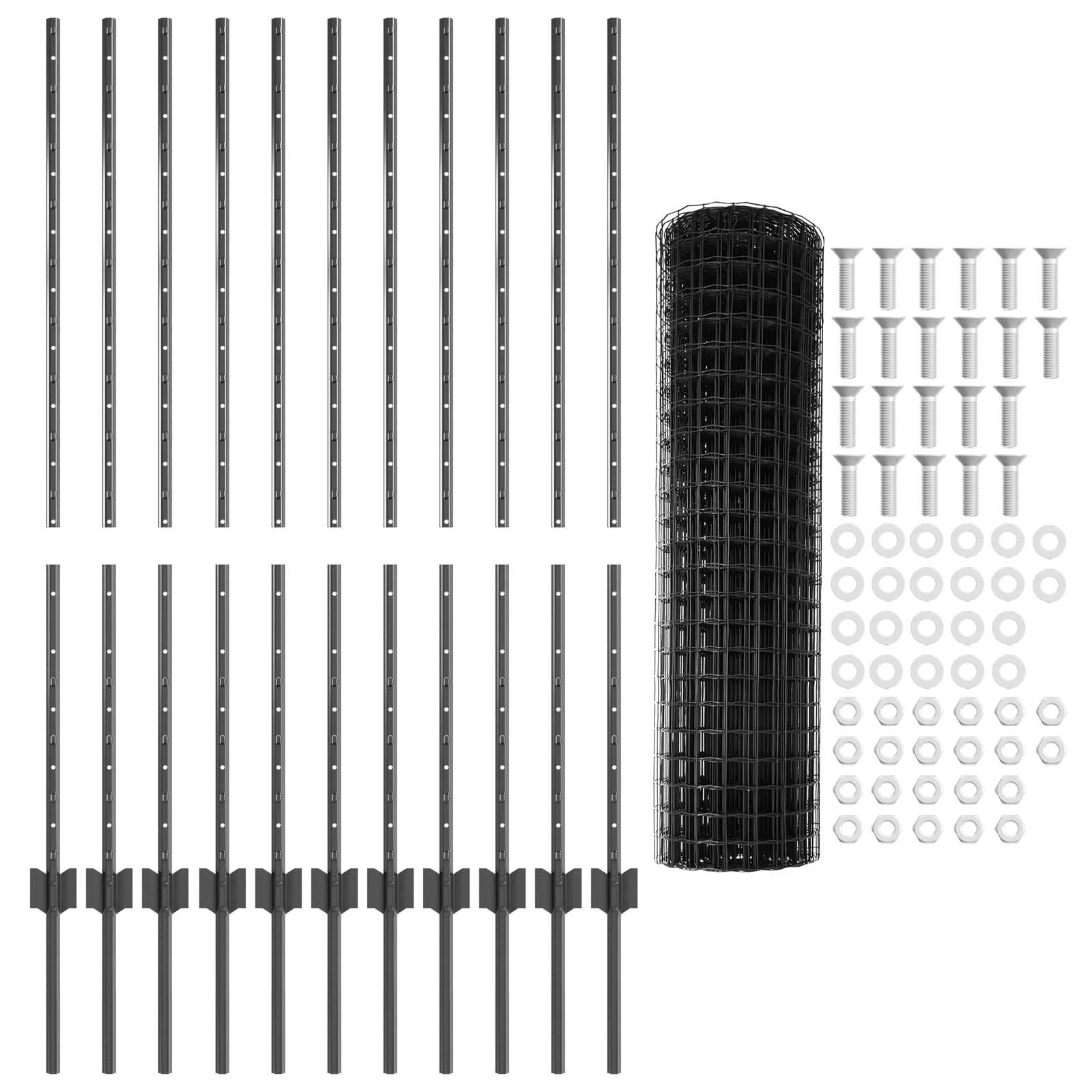 vidaXL Eurozaun mit 22 U-Pfosten Grau 1,2x25 m Stahl