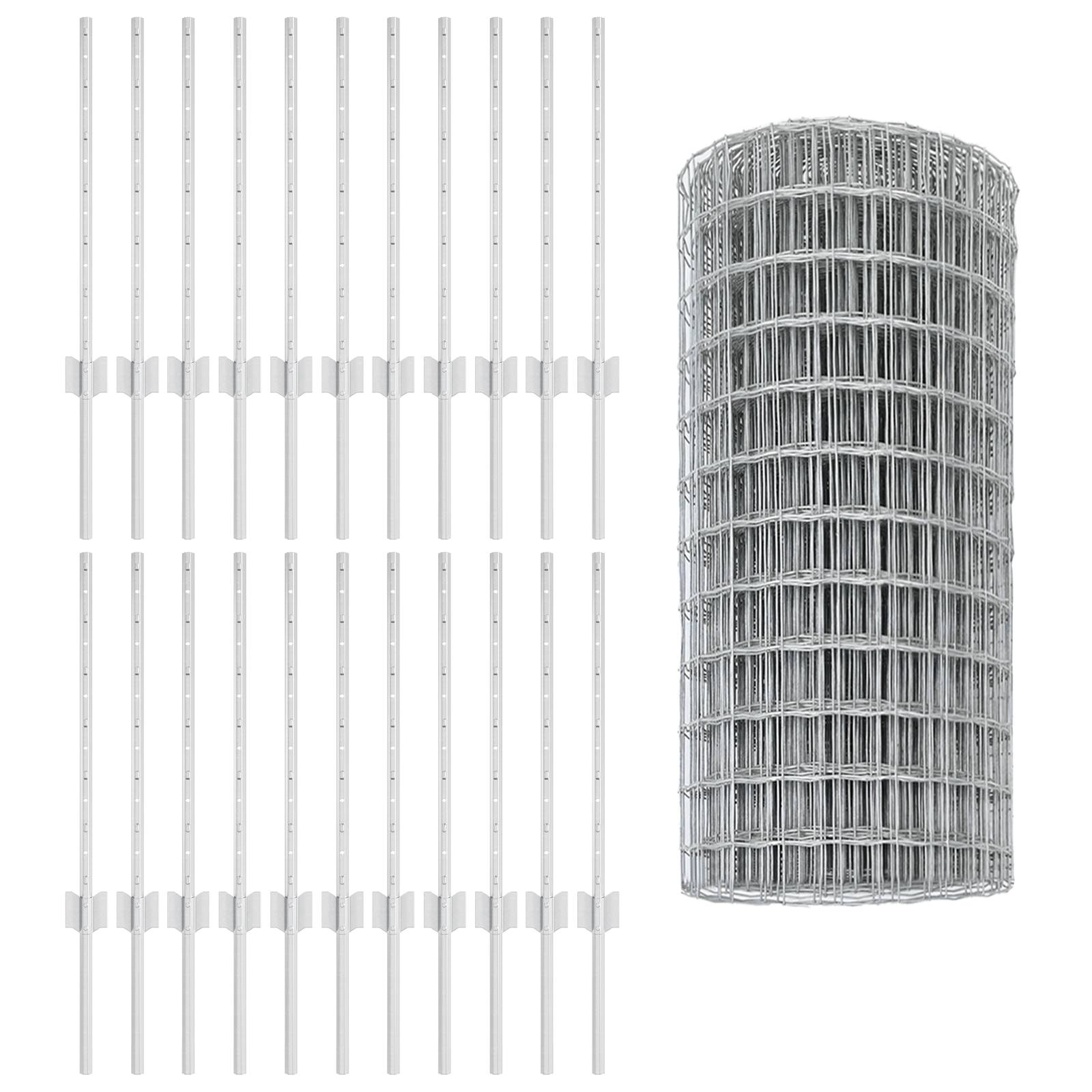 vidaXL Euro Zaun mit 11 U-Pfosten Silber 0.6x50 m Stahl