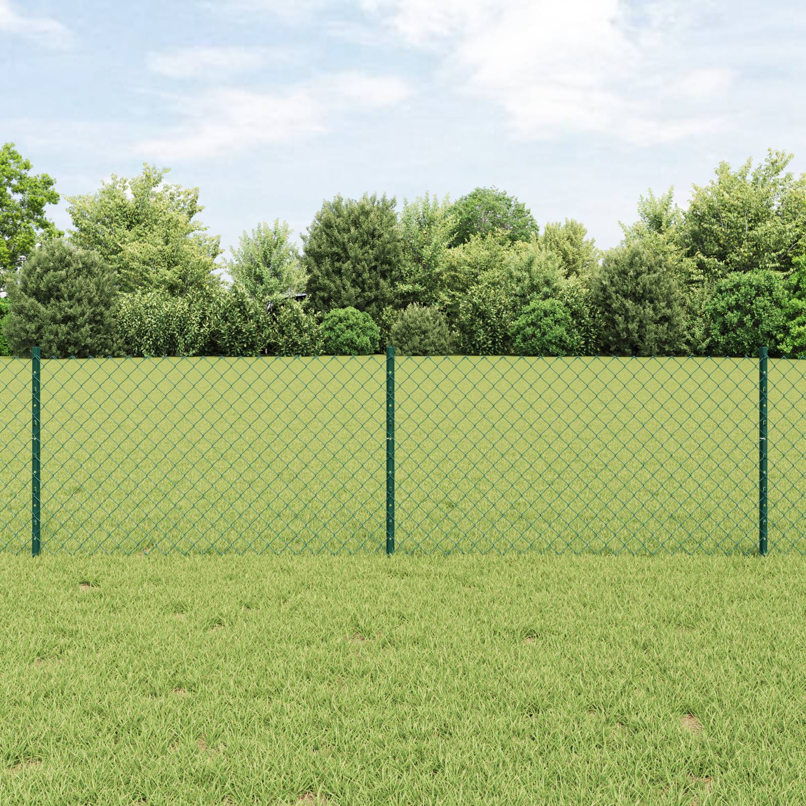 vidaXL Kettenschutz Zaun mit 22 U Pfosten Grün 0,6x25 m Stahl