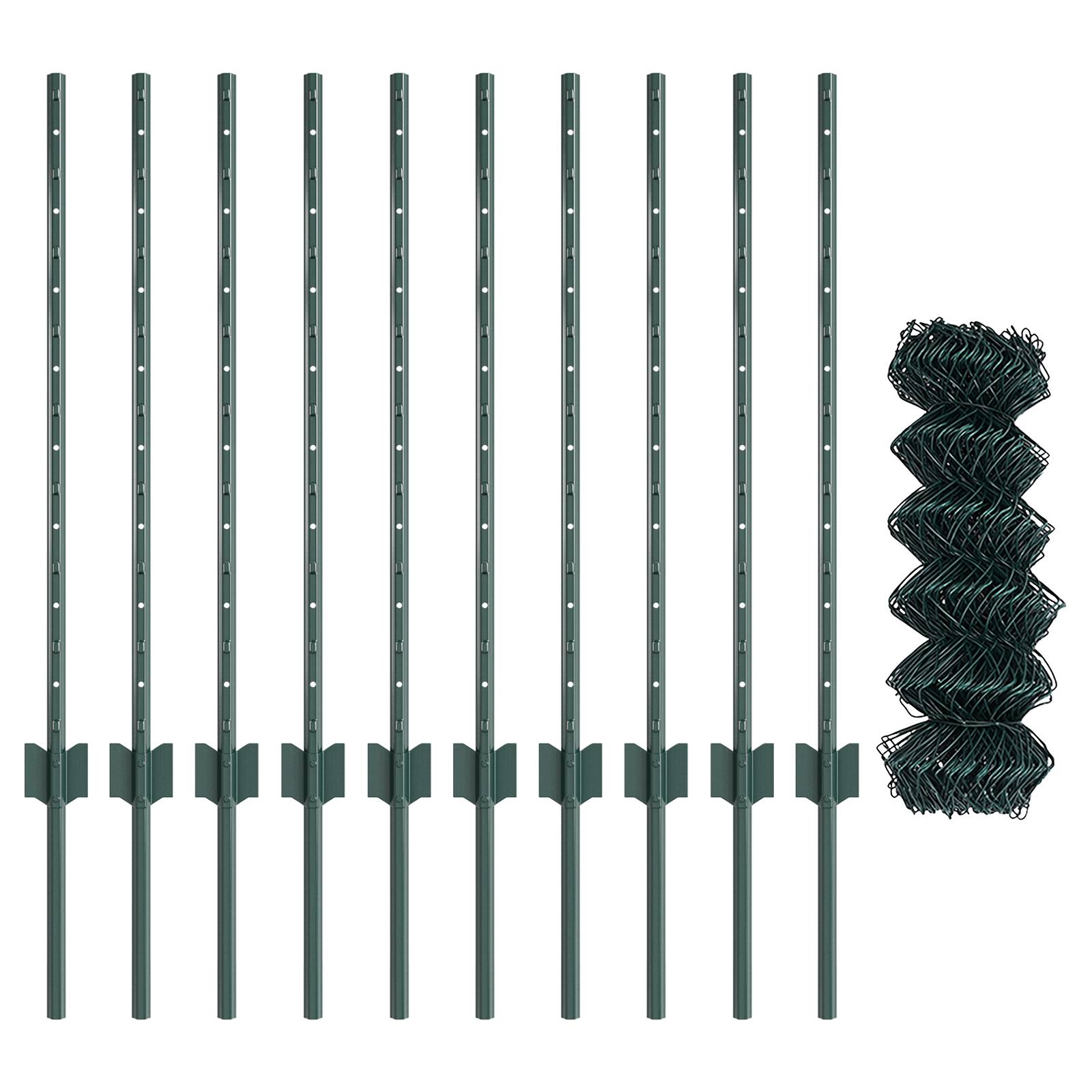 vidaXL Kettenzaun mit 10 U-Posten Grün 0.8x10 m Stahl