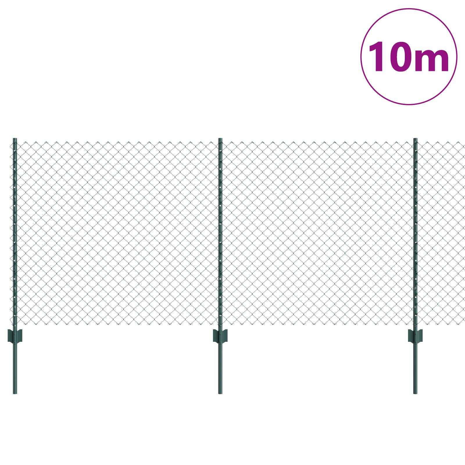 vidaXL Kettengliedzaun mit 10 U-Pfosten Grün 1x10 m Stahl