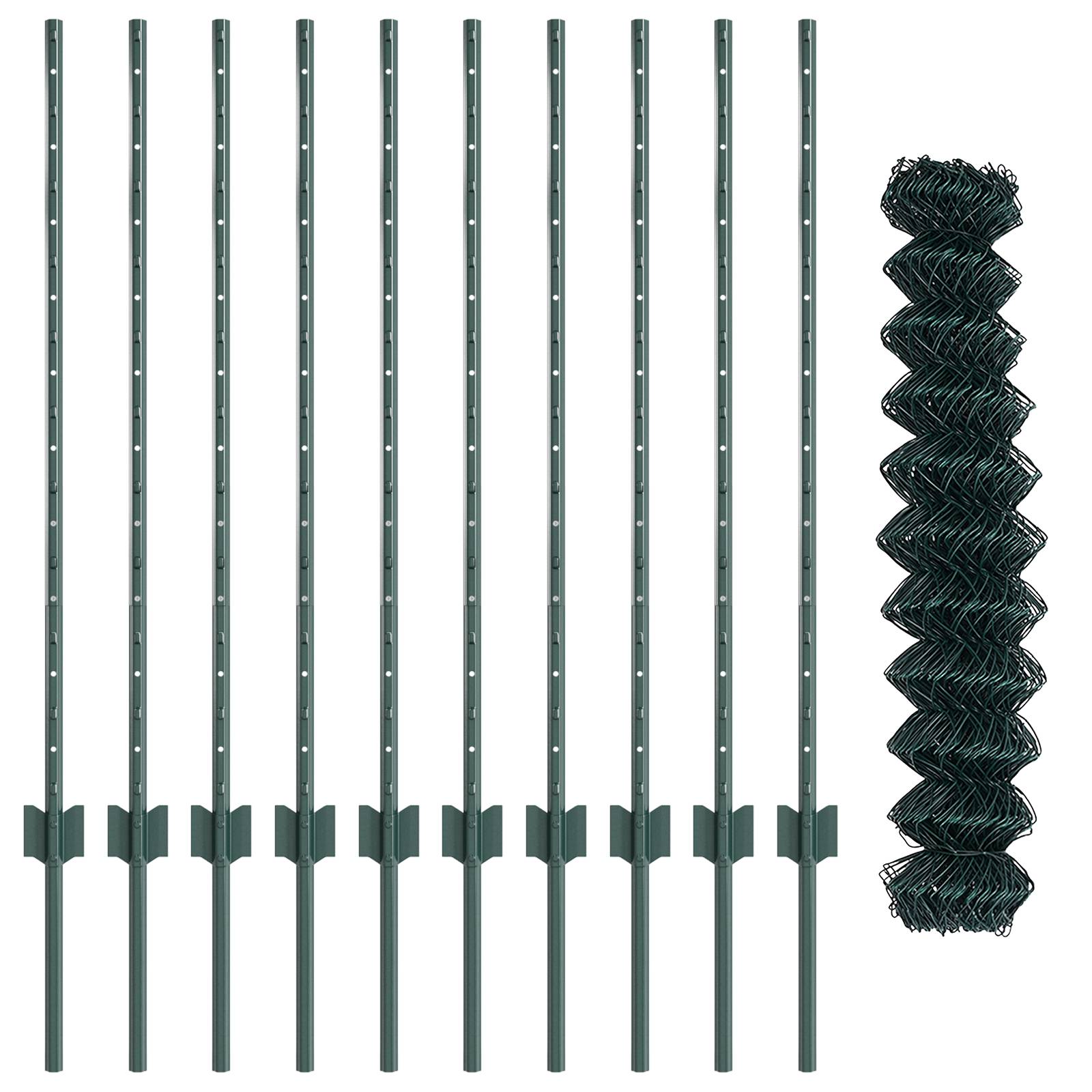 vidaXL Kettengliedzaun mit 10 U-Pfosten Grün 1x10 m Stahl
