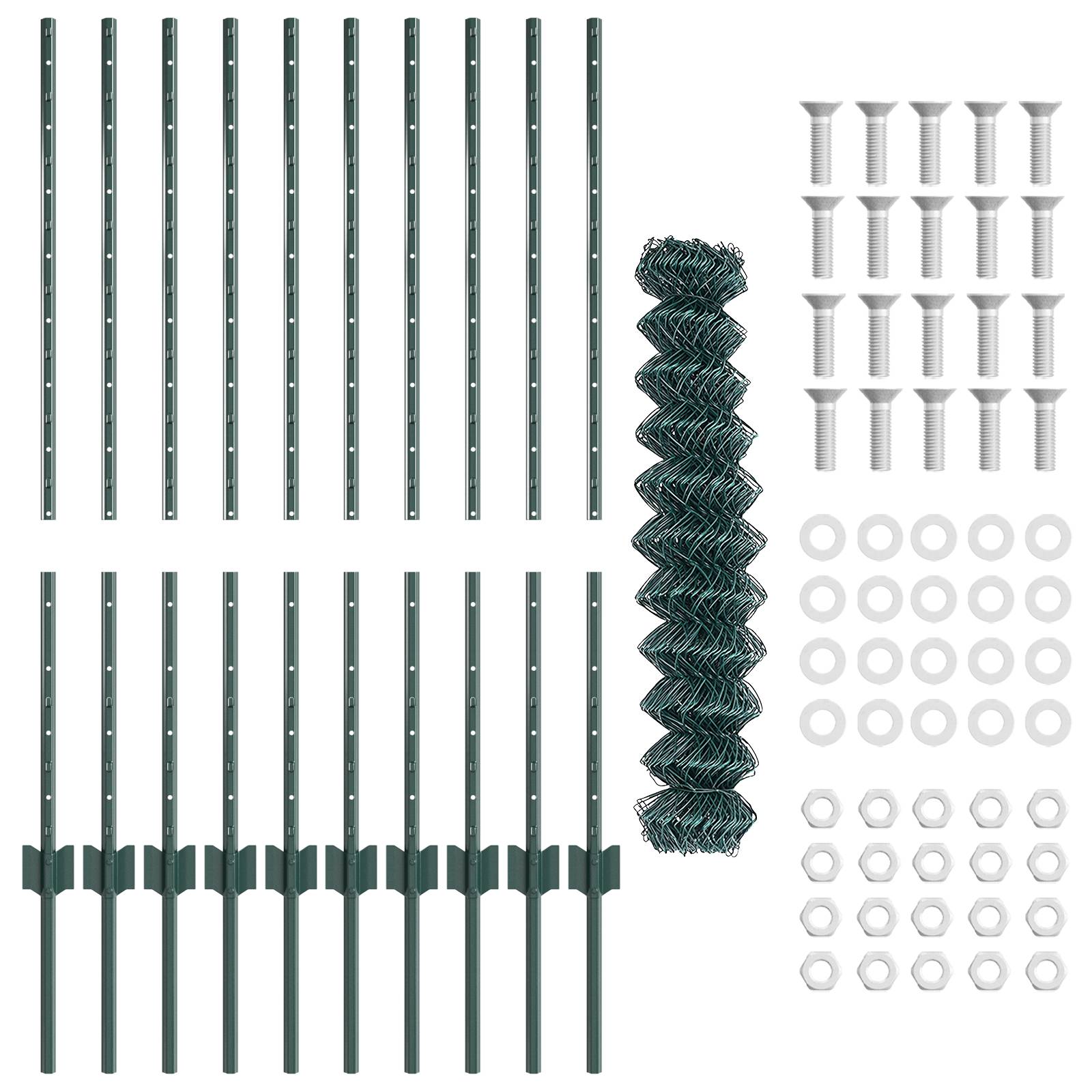 vidaXL Kettengliedzaun mit 10 U-Posts Grün 1x10 m Stahl