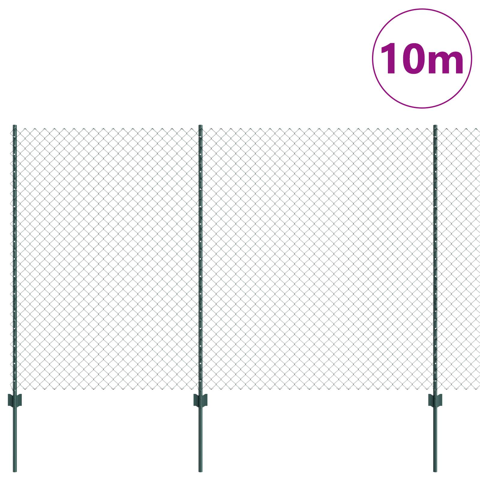 vidaXL Kettenzaun mit 10 U-Posten Grün 1,5x10 m Stahl