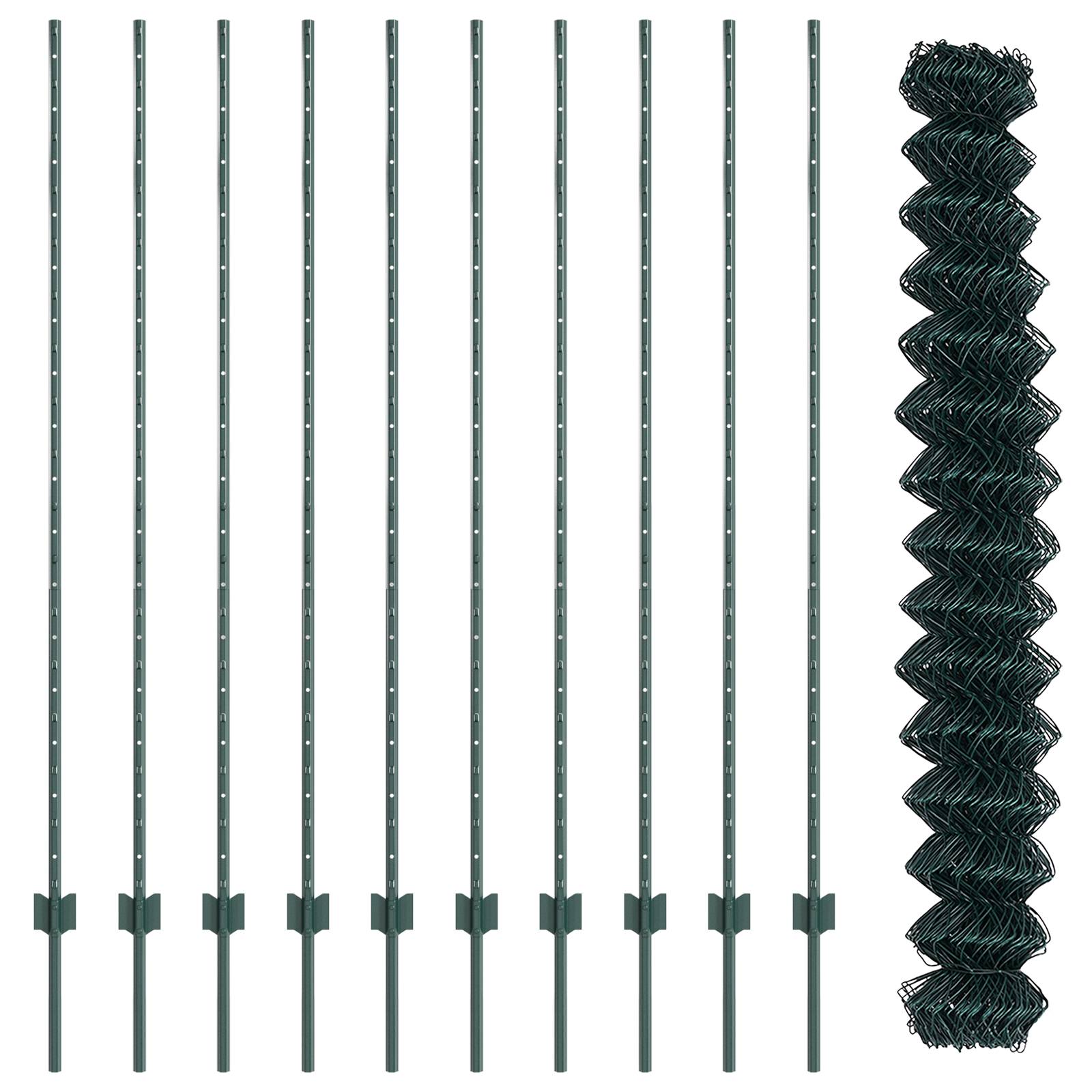 vidaXL Kettengliedzaun mit 10 U-Pfosten Grün 1.6x10 m Stahl
