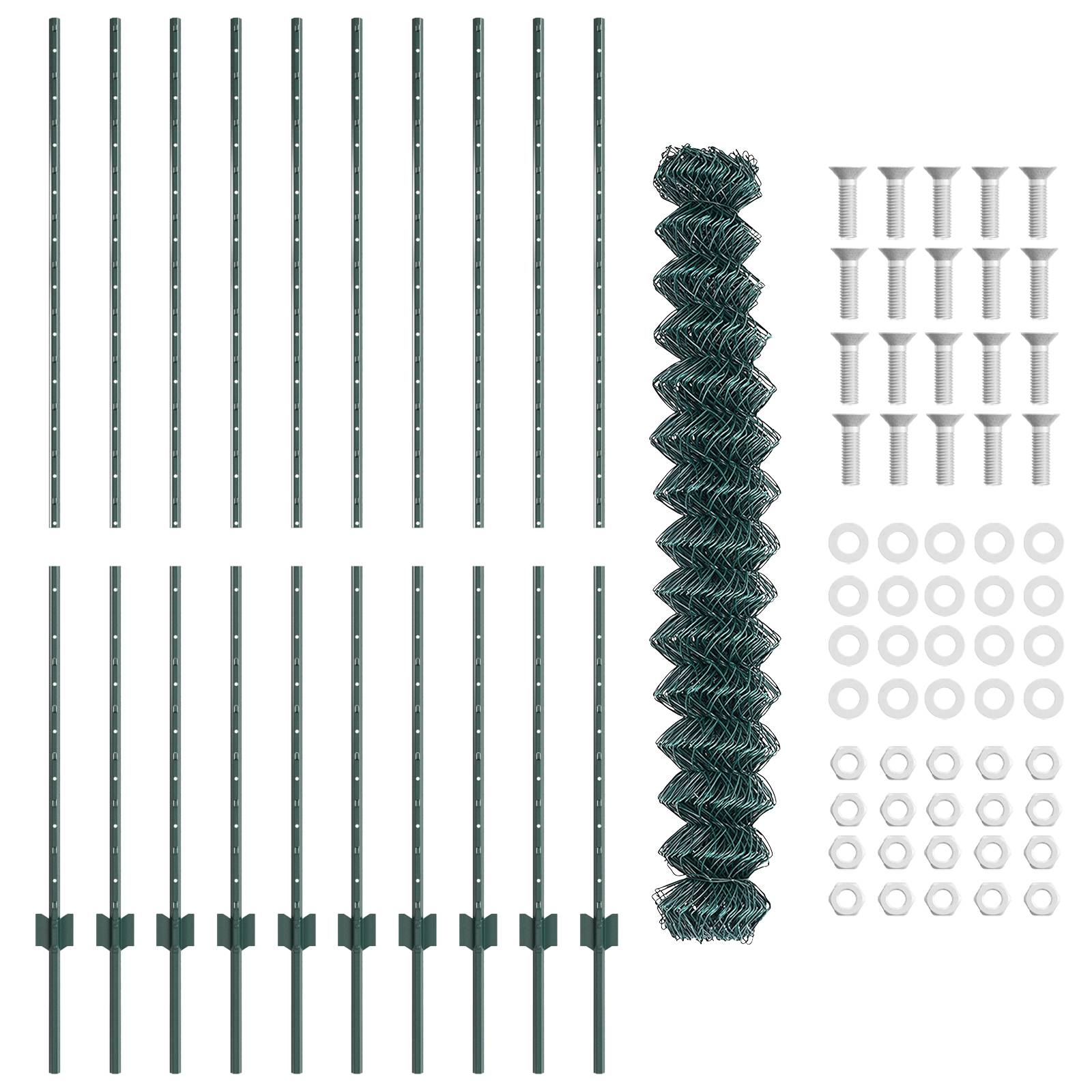 vidaXL Kettenzaun mit 10 U-Pfosten Grün 1,5x10 m Stahl