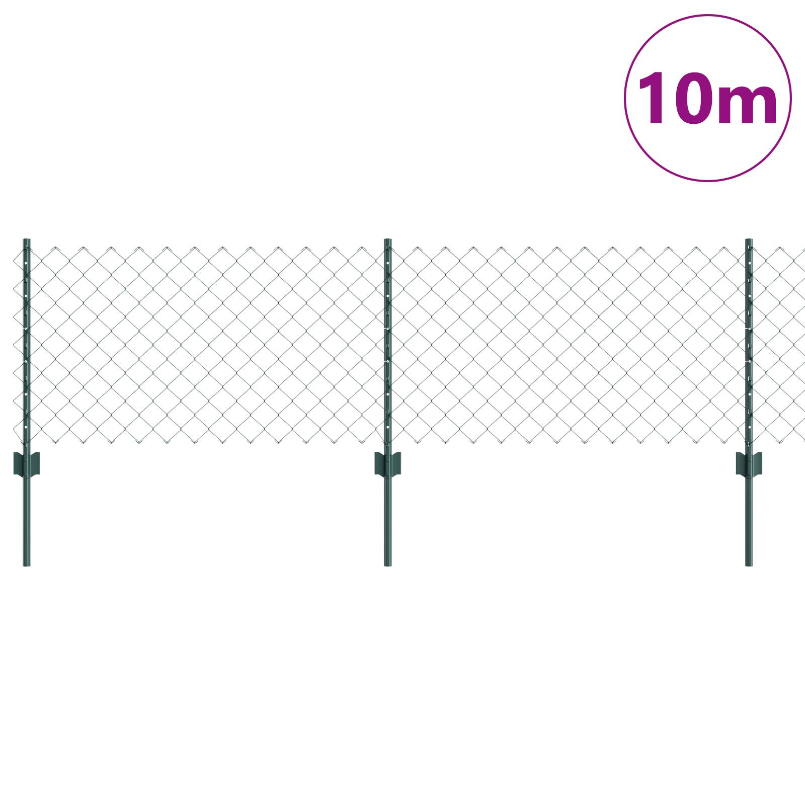 vidaXL Kettenzaun mit 10 U-Pfosten Grün 0,6 x 10 m Stahl
