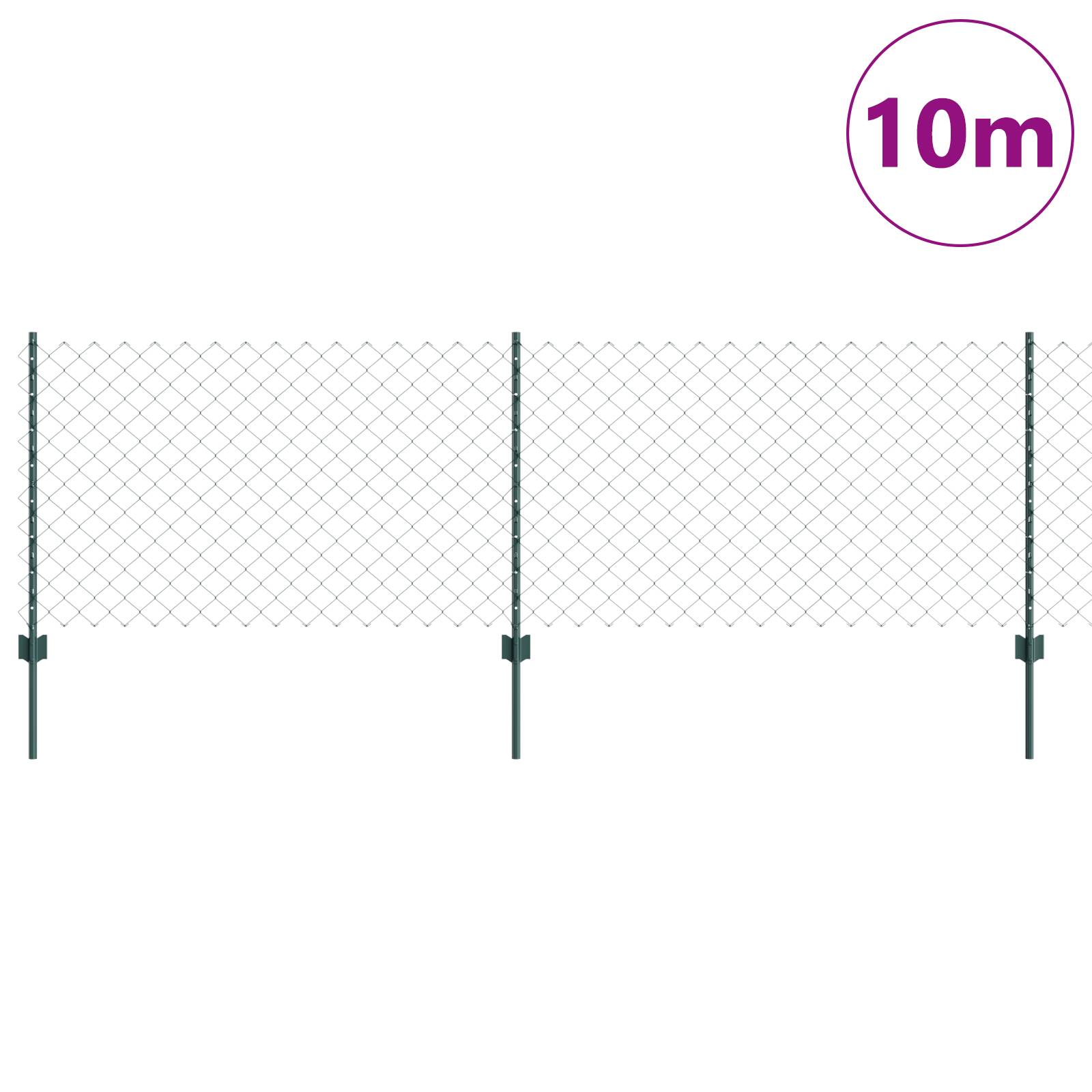 vidaXL Kettenzaun mit 10 U-Posts Grün 0.8x10 m Stahl