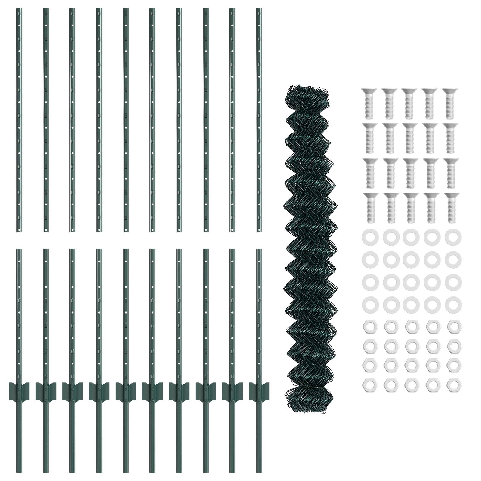 vidaXL Kettenzaun mit 10 U-Posts Grün 1,2x10 m Stahl