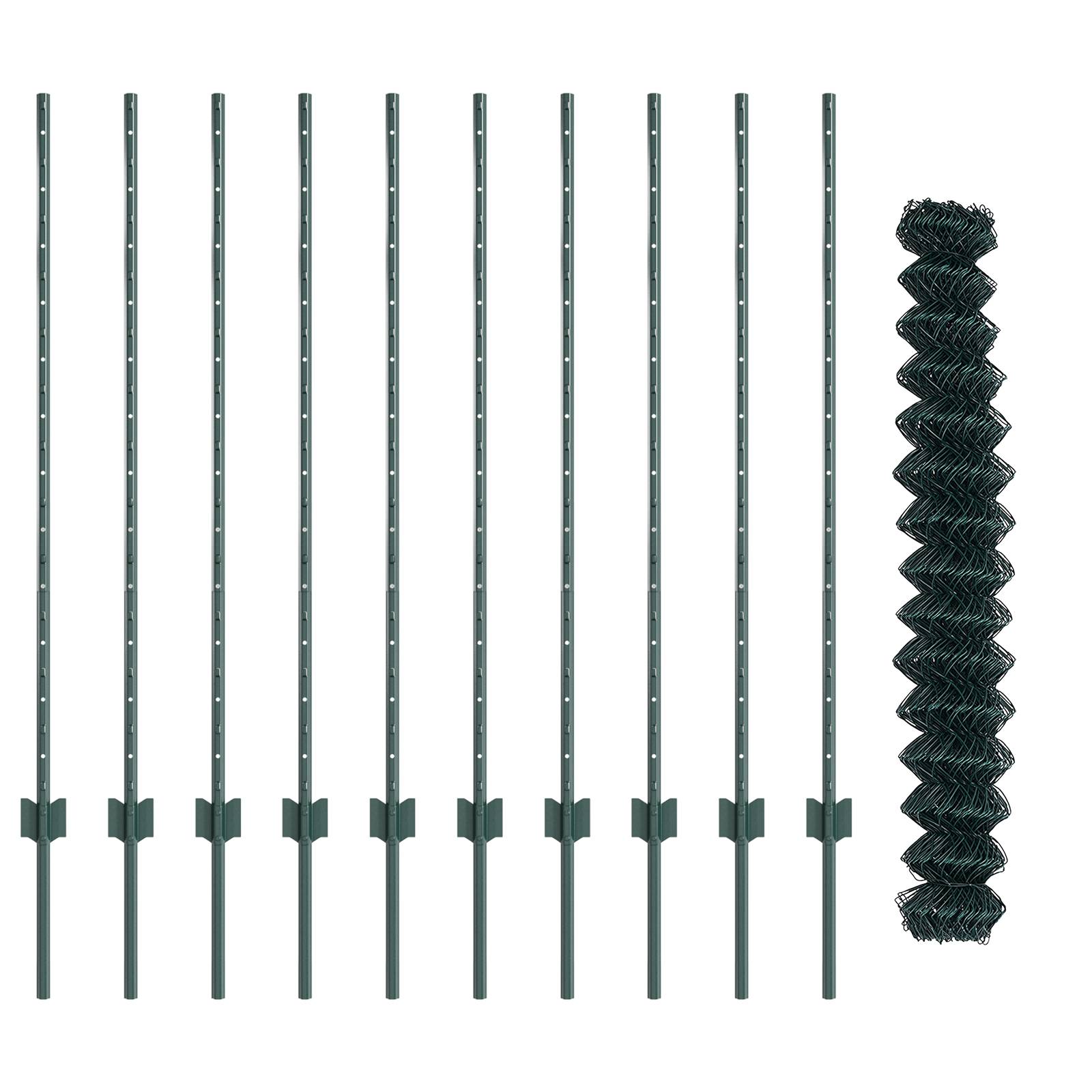 vidaXL Kettenzaun mit 10 U-Posts Grün 1,2x10 m Stahl