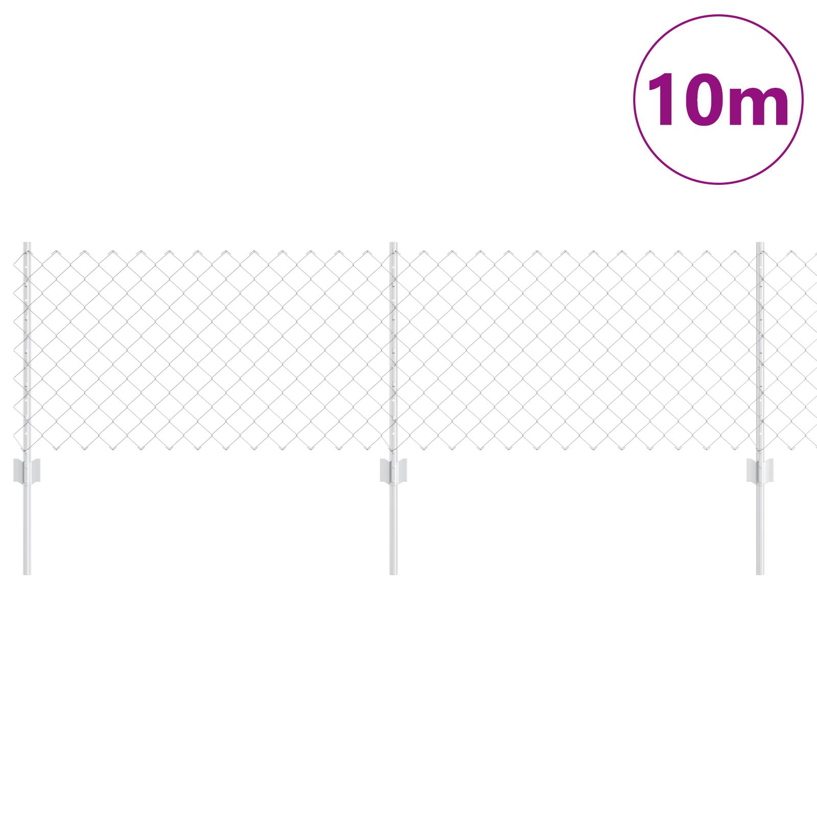 vidaXL Kettengliedzaun mit 10 U-Stahlpfosten Silberschwarz 0.6x10 m